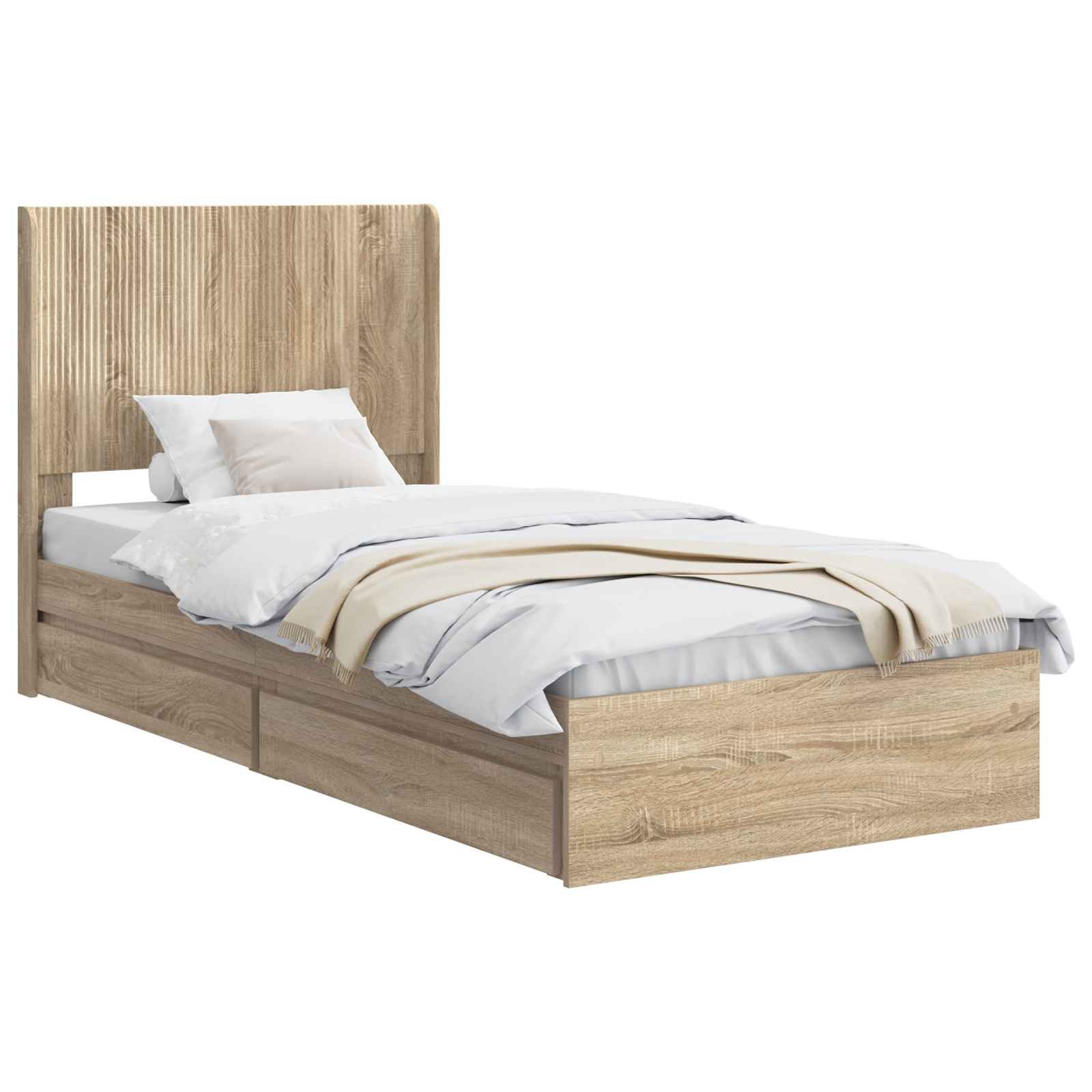 Bett Bettgestell mit Stauraum und Kopfteil Sonoma-Eiche 90 x 200 cm