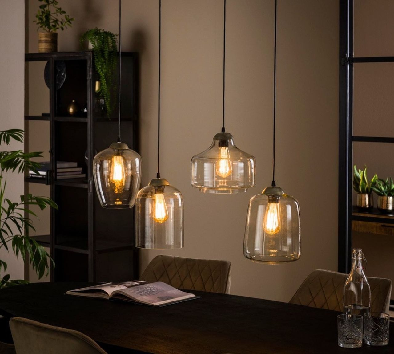 Vintagehaus Hängeleuchte Hängelampe Retro Mixed 4er Klarglas