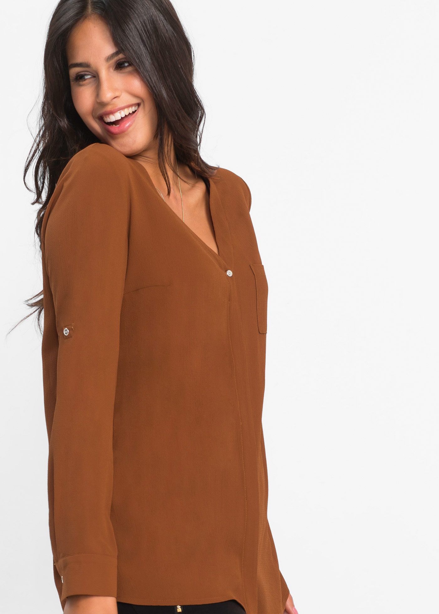 bonprix Longbluse bequeme Passform, verdeckte Knopfleiste, unifarben, mit Brusttasche