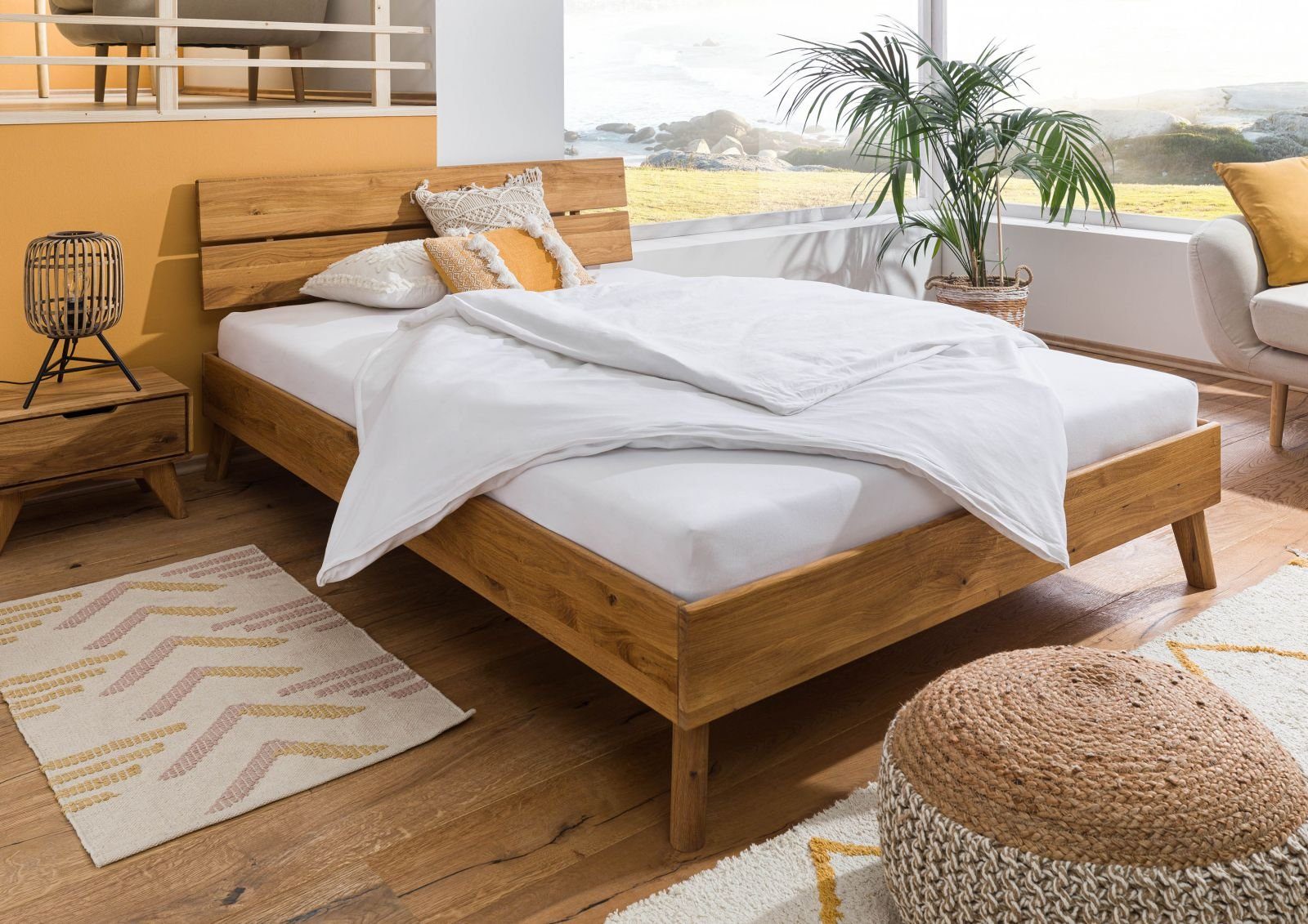 Massivmoebel24 Massivholzbett »MALMÖ« (Retro Style Doppelbett Massivholz  Ehebett 180x200 - Bett aus massivem Holz Wildeiche natur Bettgestell)  online kaufen | OTTO