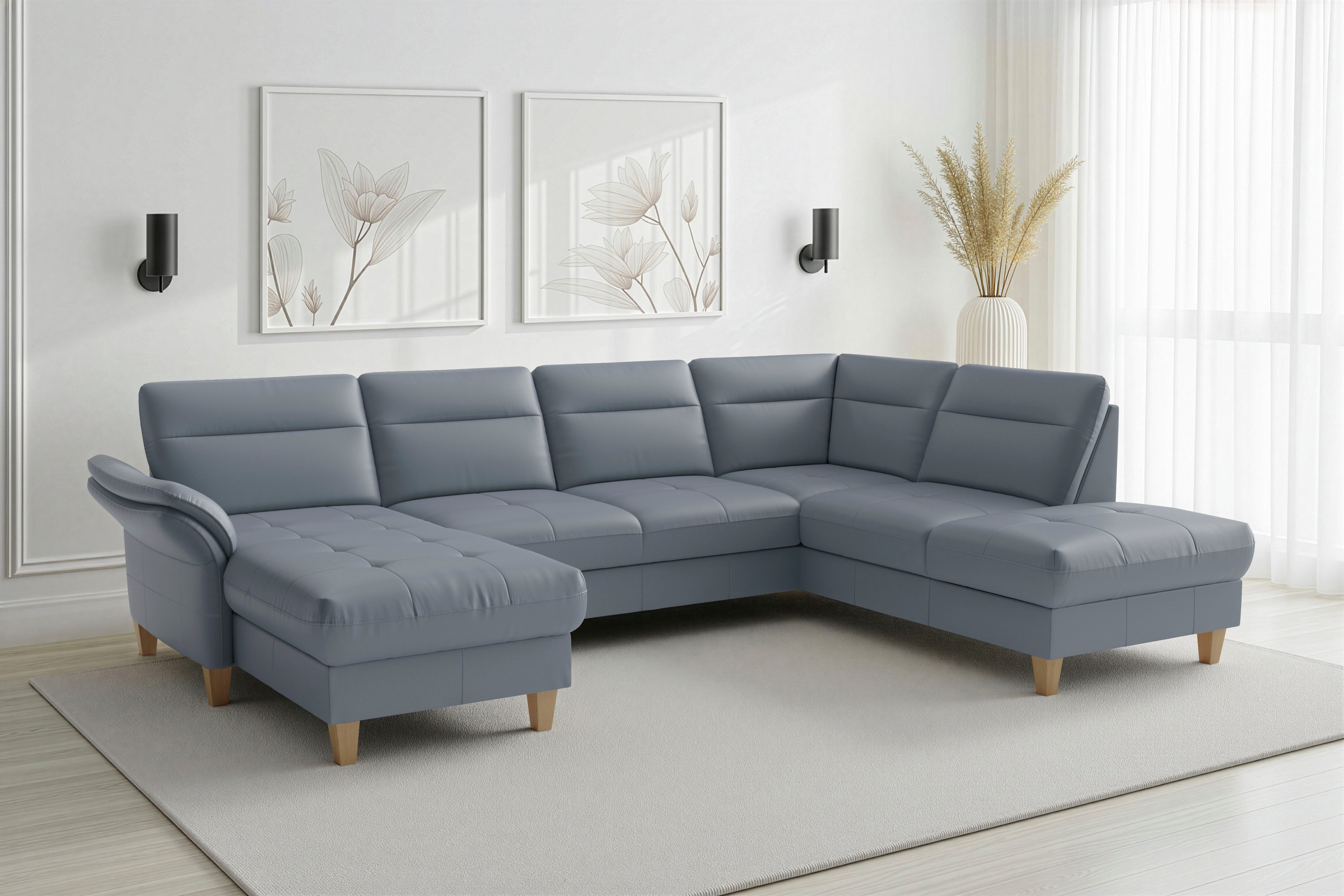 sit&more Wohnlandschaft Pamela U-Form, B: 292 cm, optional Schlaffunktion & Bettkasten, Leder, wahlweise mit Armteilverstellung, Sofa mit Federkern, Sitzhöhe: 48 cm