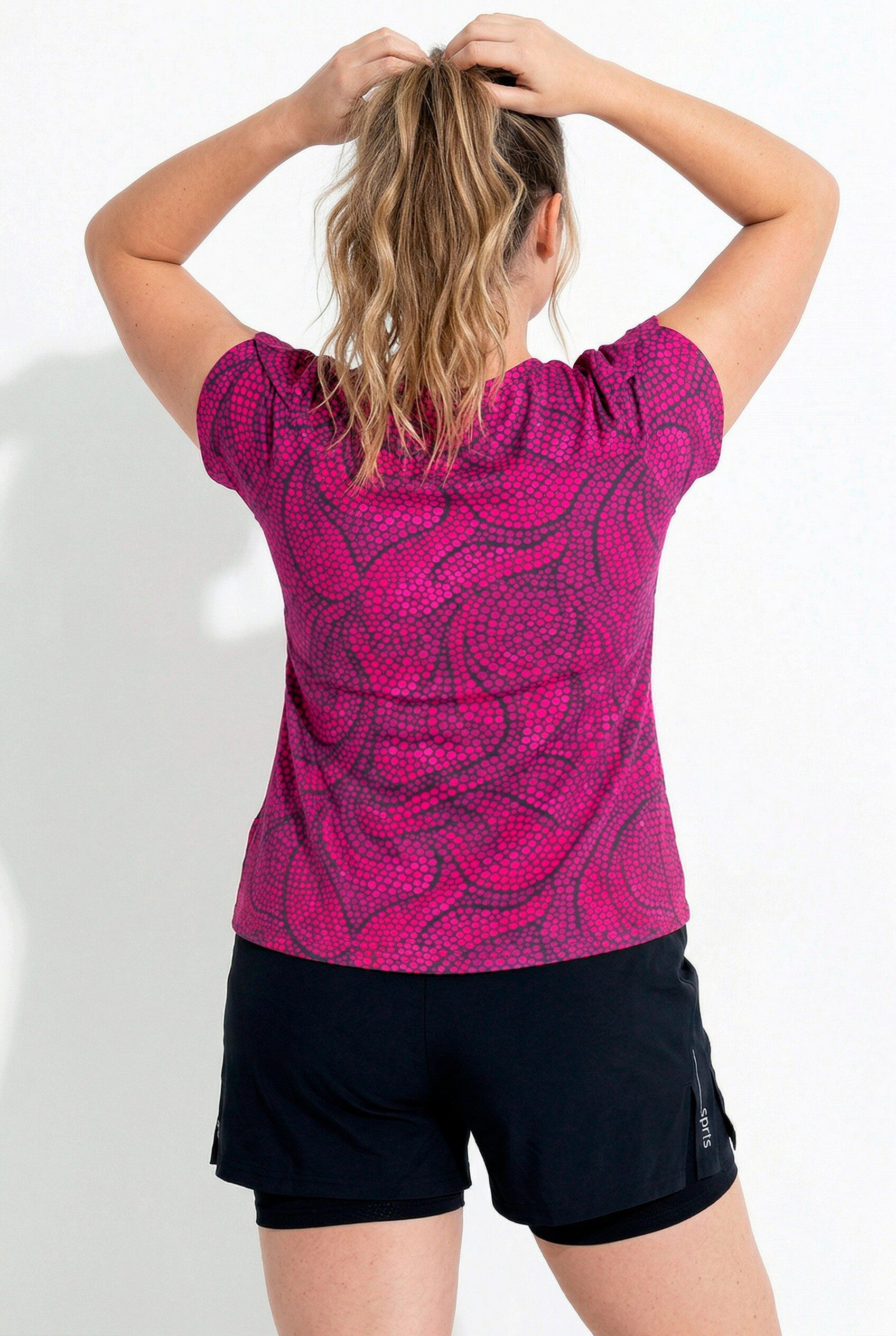 Ulla Popken T-Shirt Funktions-Shirt Blüten Rückenfalten Rundhals
