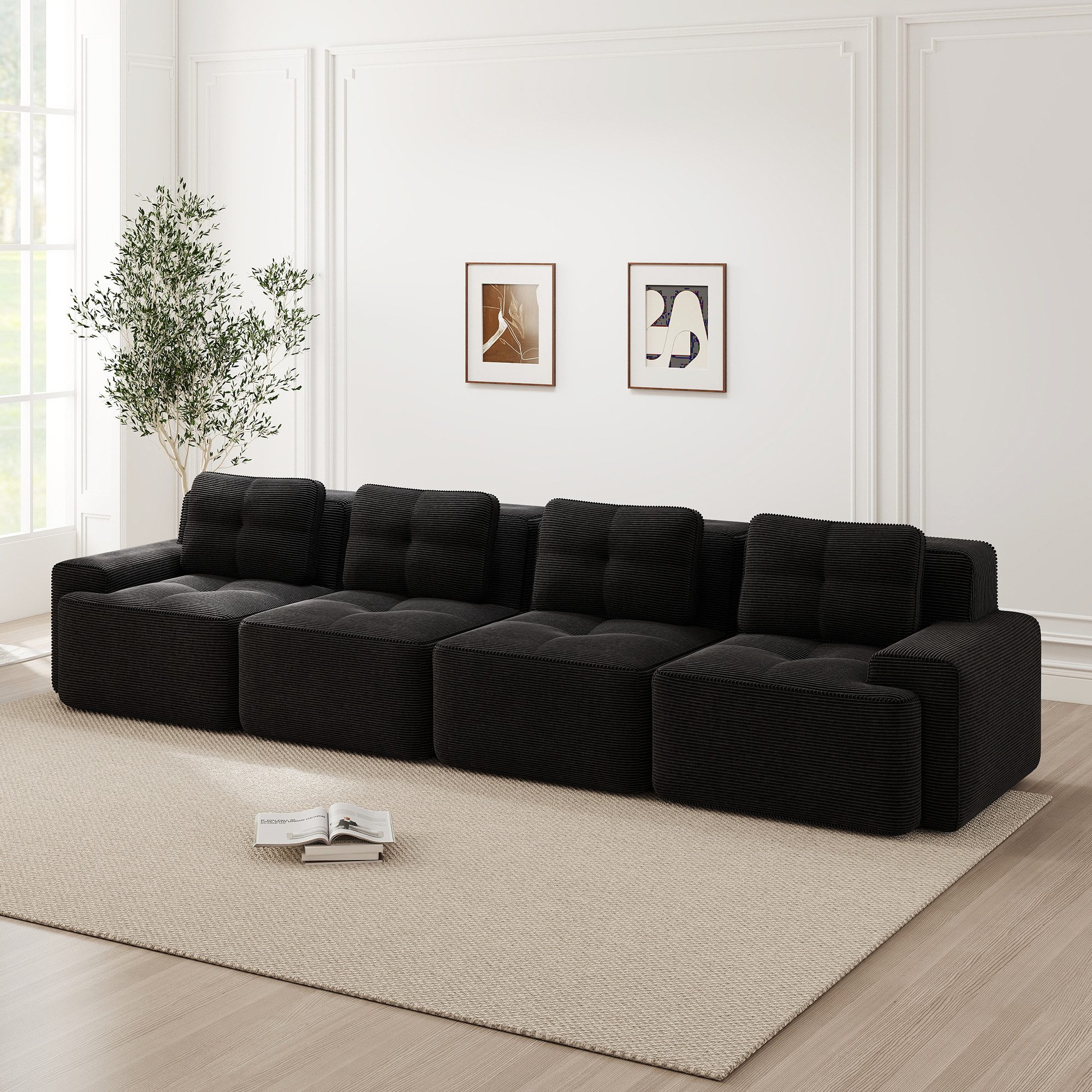 Odikalo Sofa Boneless Modulares Sofa kombinierbar Polstersofa Schlafsofa, Boneless Sofas für Wohnzimmer, Modulares Sofa, 4-Sitzer Bequem Polstertes Tiefsitz Corduroy-Cloud-Sofa, Montagefreies Sofa, Rutschfestes Design
