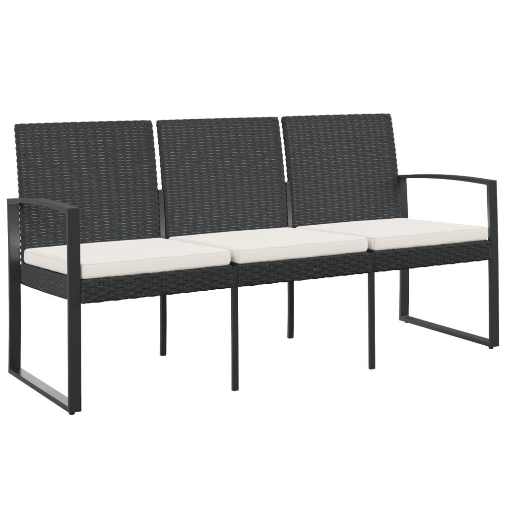 furnicato Gartenbank 3-Sitzer mit Kissen Schwarz PP-Rattan (1-St., 1 x Bank, 3 x Auflage)