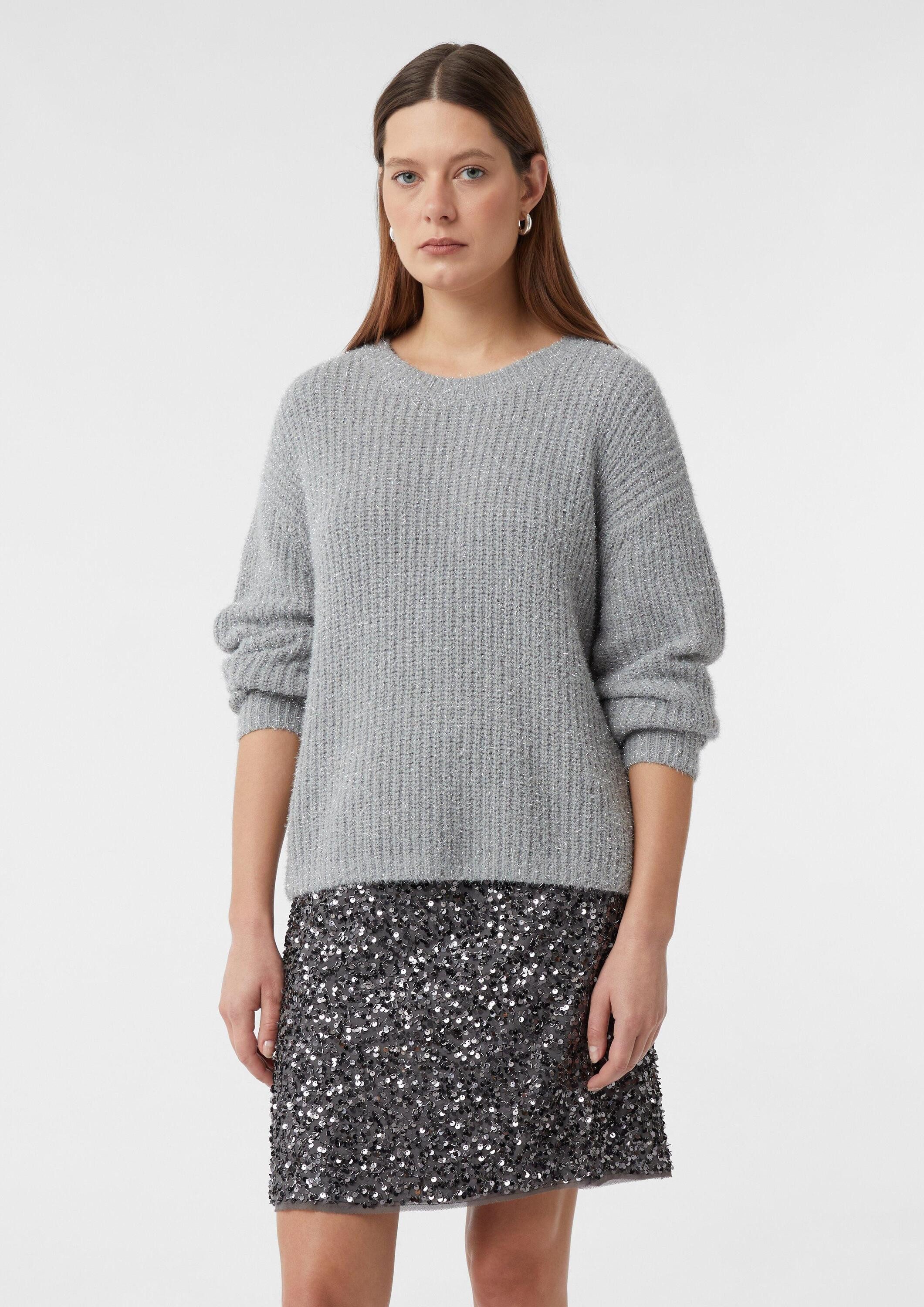 comma Longpullover Strickpullover Pullover im Relaxed Fit mit Glitzergarn