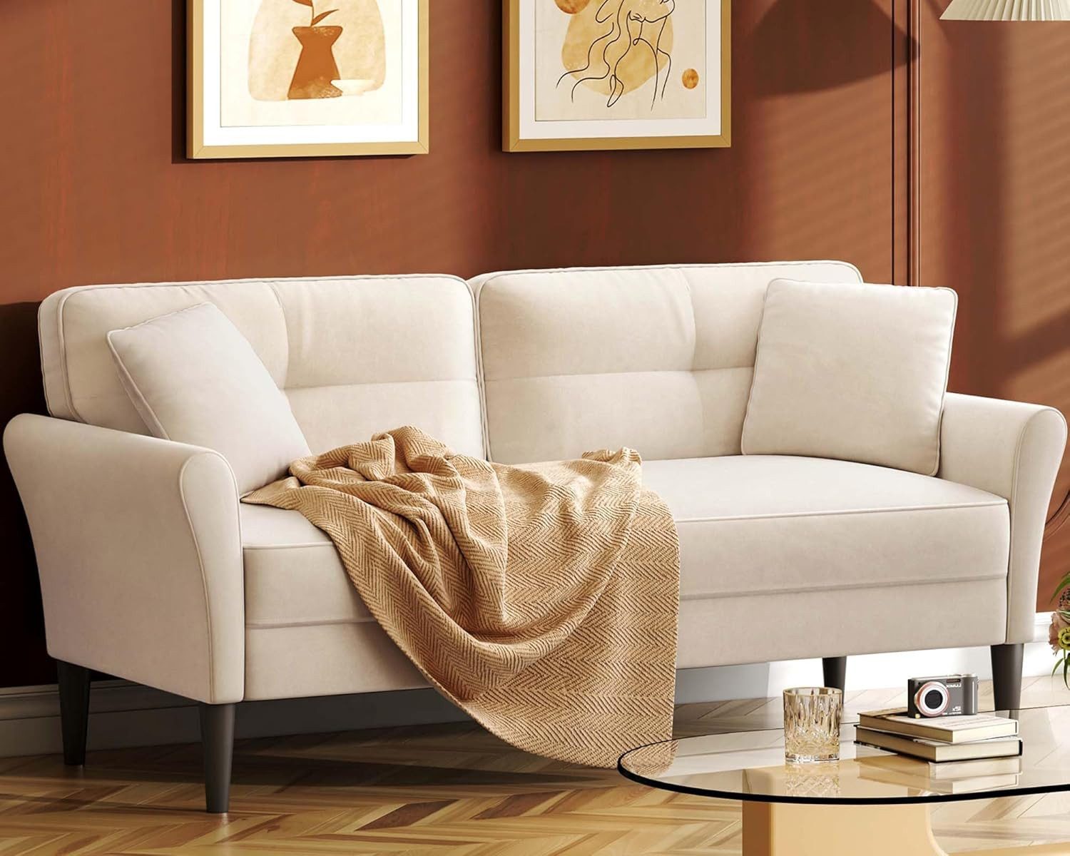 OUNUO Sofa 123CM kleine Couch 2 Sitzer mit 53CM extra tiefen Sitzen günstig online kaufen