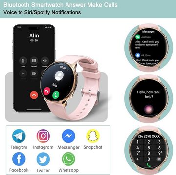 Fsdibst Smartwatch (1,39 Zoll, Android iOS), mit Telefonfunktion Fitnessuhr Damen Runde Mit 120 Sportmodi Spo2 Uhr