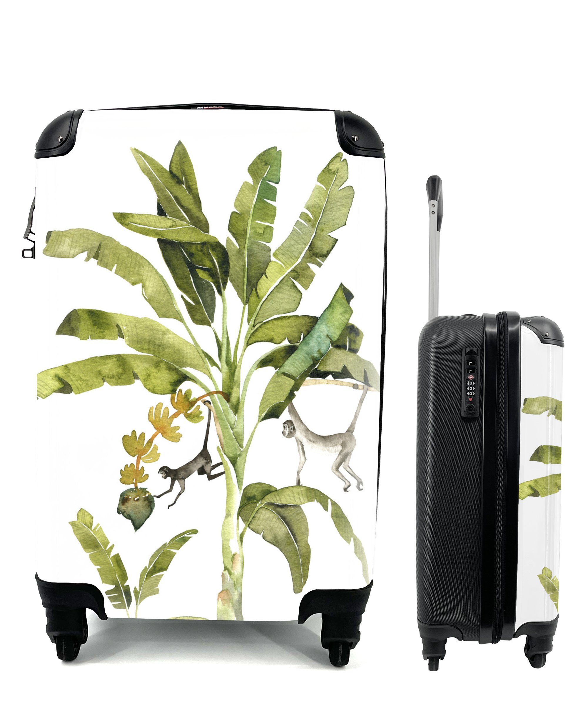 Reisetasche Dschungel Trolley, Affe rollen, 4 Ferien, Handgepäckkoffer Rollen, Reisekoffer - für - Handgepäck MuchoWow mit Tiere,