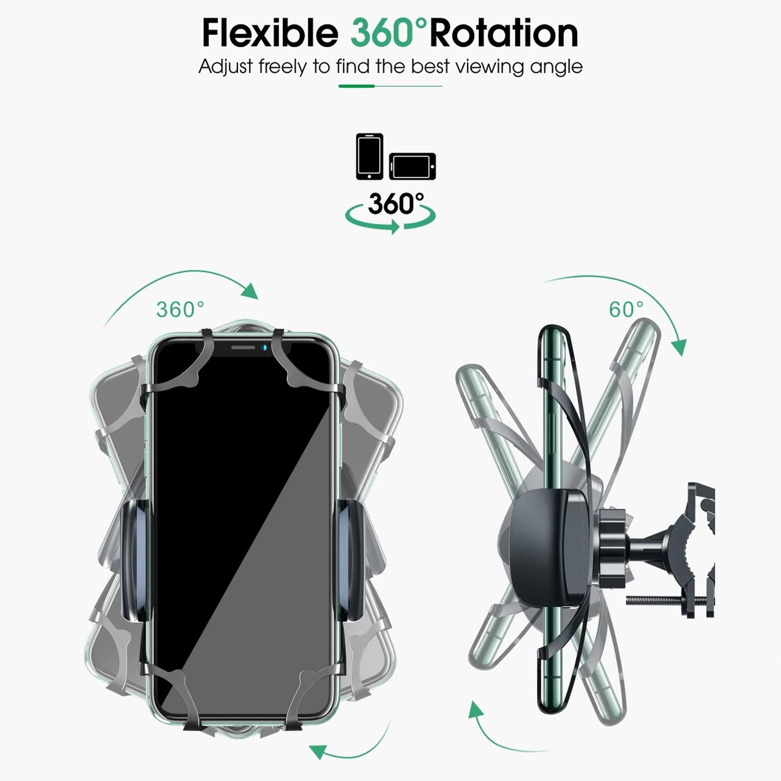 CoolGadget Bicycle Phone Holder with Rubber Band (up to 6.5 inches, Smartphone Phone Holder for Motorcycle, Bike, Scooter)