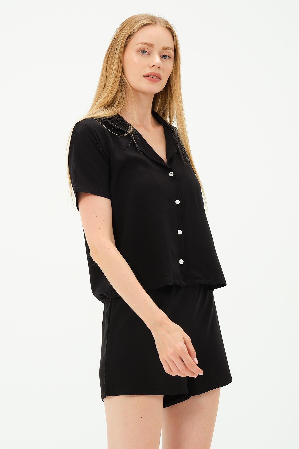 C&CITY Pyjama Viskon Hemd Shorts Set günstig online kaufen