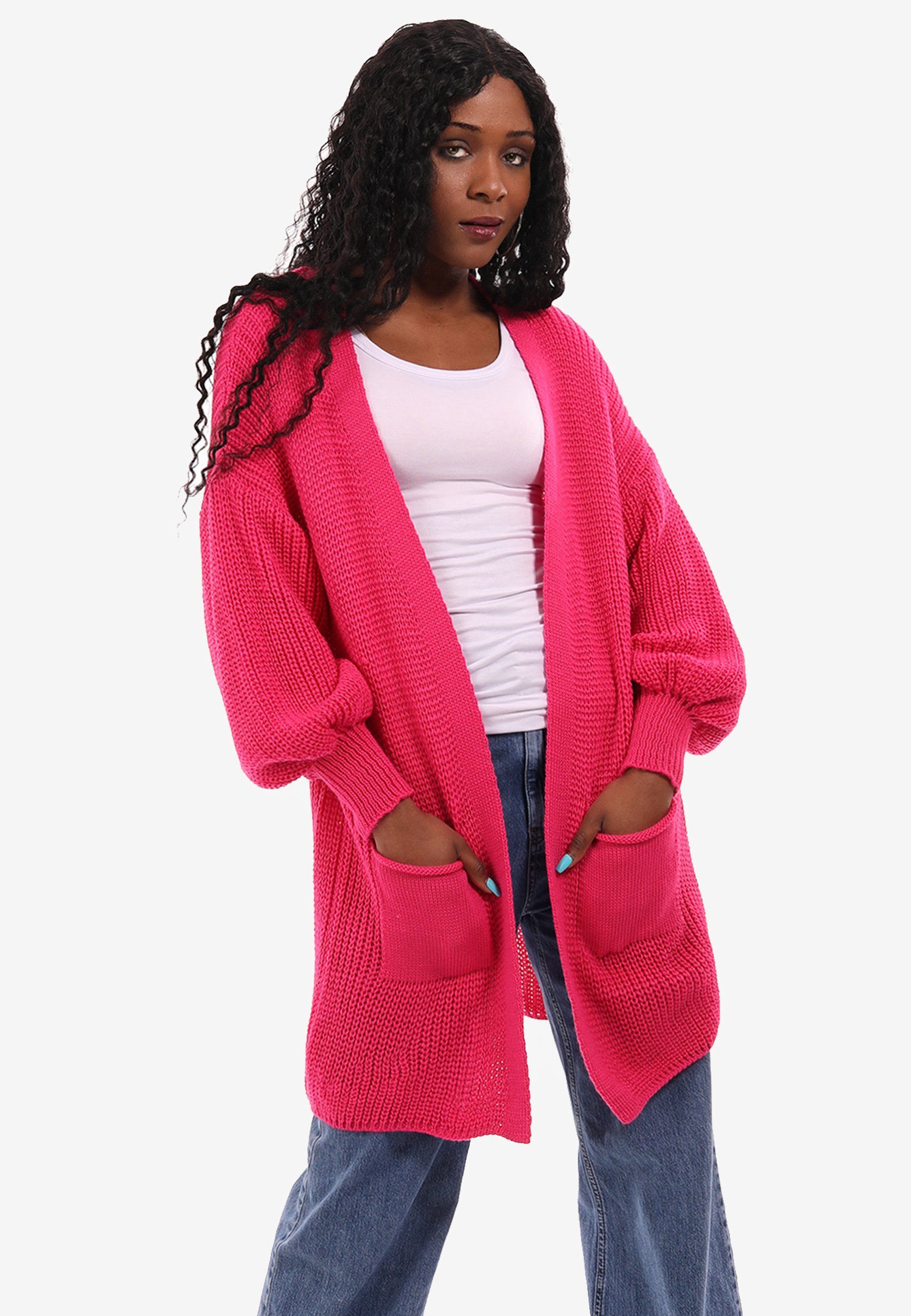 YC Fashion & One Cardigan in Style Strick-Cardigan Unifarbe, aufgesetzten Taschen Size pink mit mit Taschen