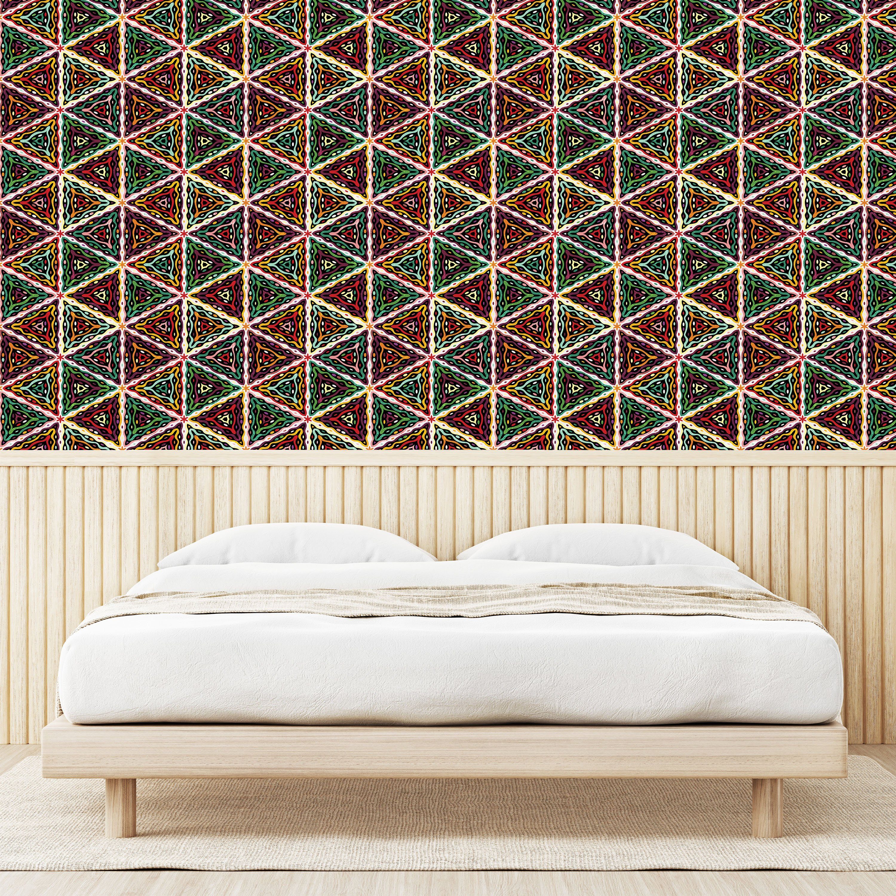 afrikanisch selbstklebendes Geometrisches Grunge-Mosaik Küchenakzent, Wohnzimmer Vinyltapete Abakuhaus