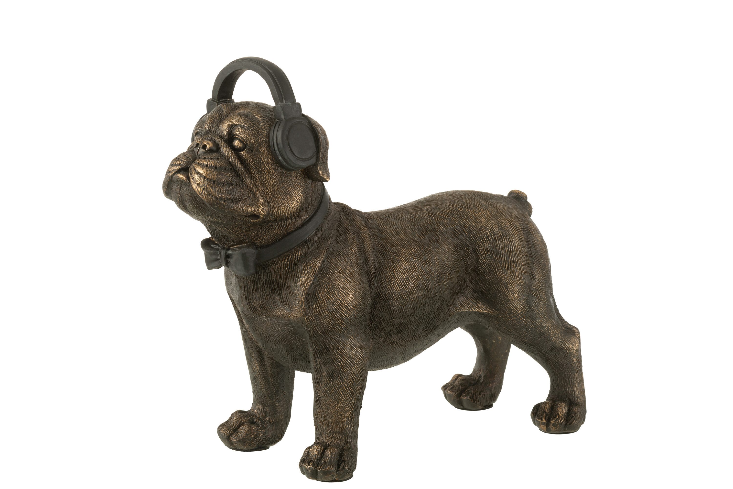 Tierfigur J-Line Figur Hund Bulldogge mit Kopfhörern braun
