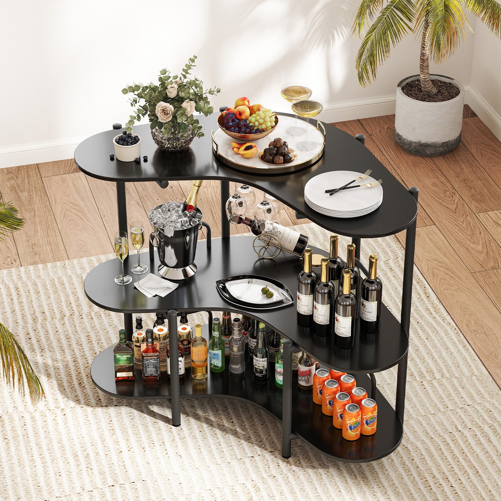 COSTWAY Bartisch, Küche, 3 Ebenen Hausbar, günstig online kaufen