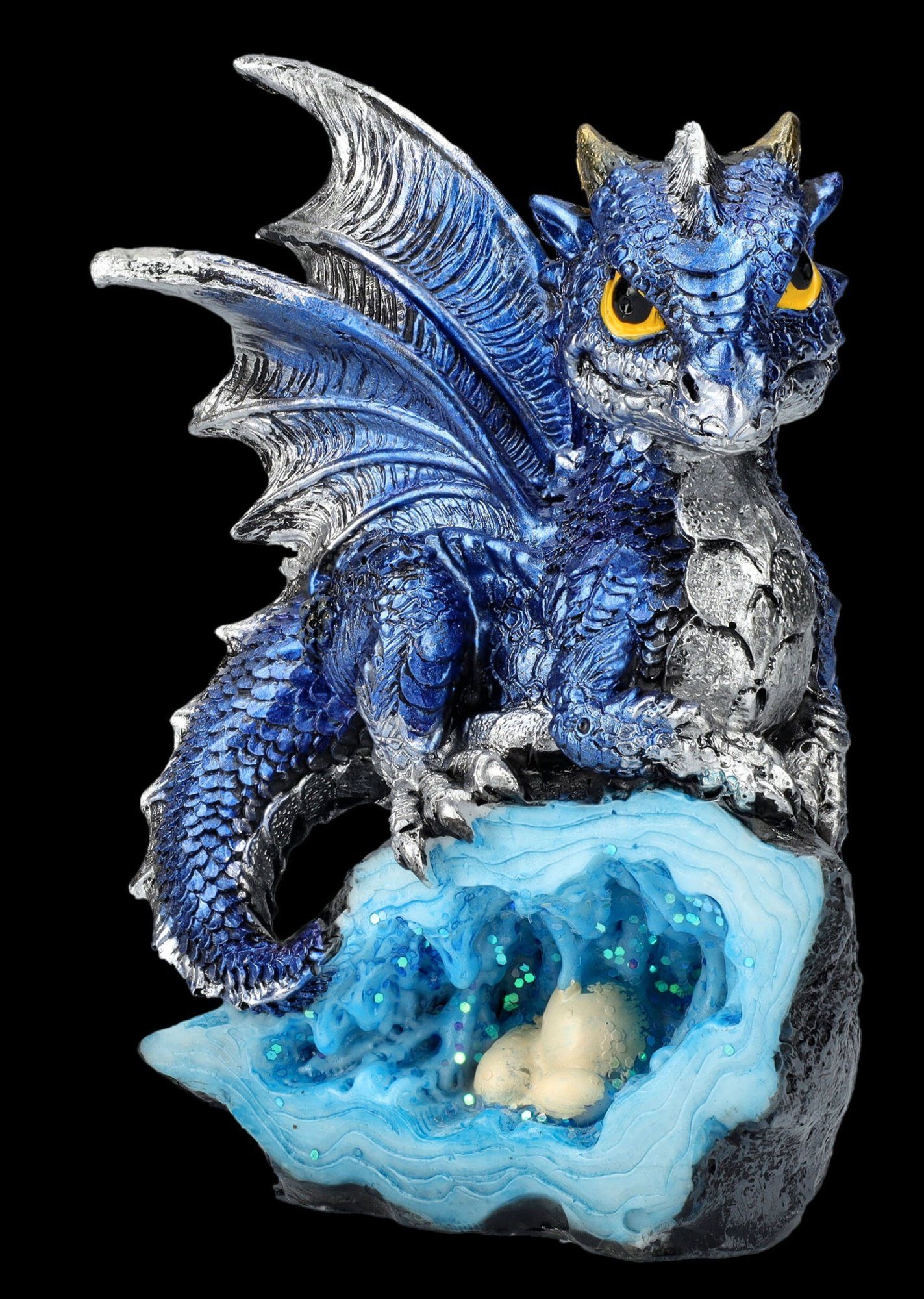 Figuren Shop GmbH Fantasy-Figur Drachen Figur - Dunkelblauer Wächter - Fantasy Drachenfigur Dekoration