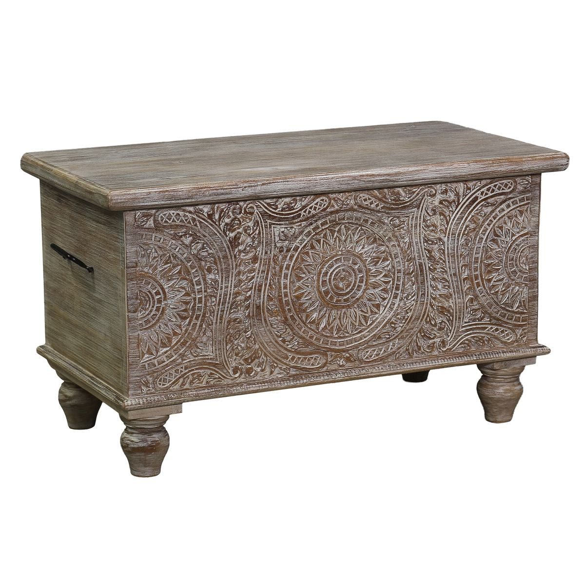 Oriental Galerie Truhe Indische Truhe braun weiß 80cm, Holztruhe, Couchtisch mit Fach, Schatzkiste, Holzkiste Wohnzimmer
