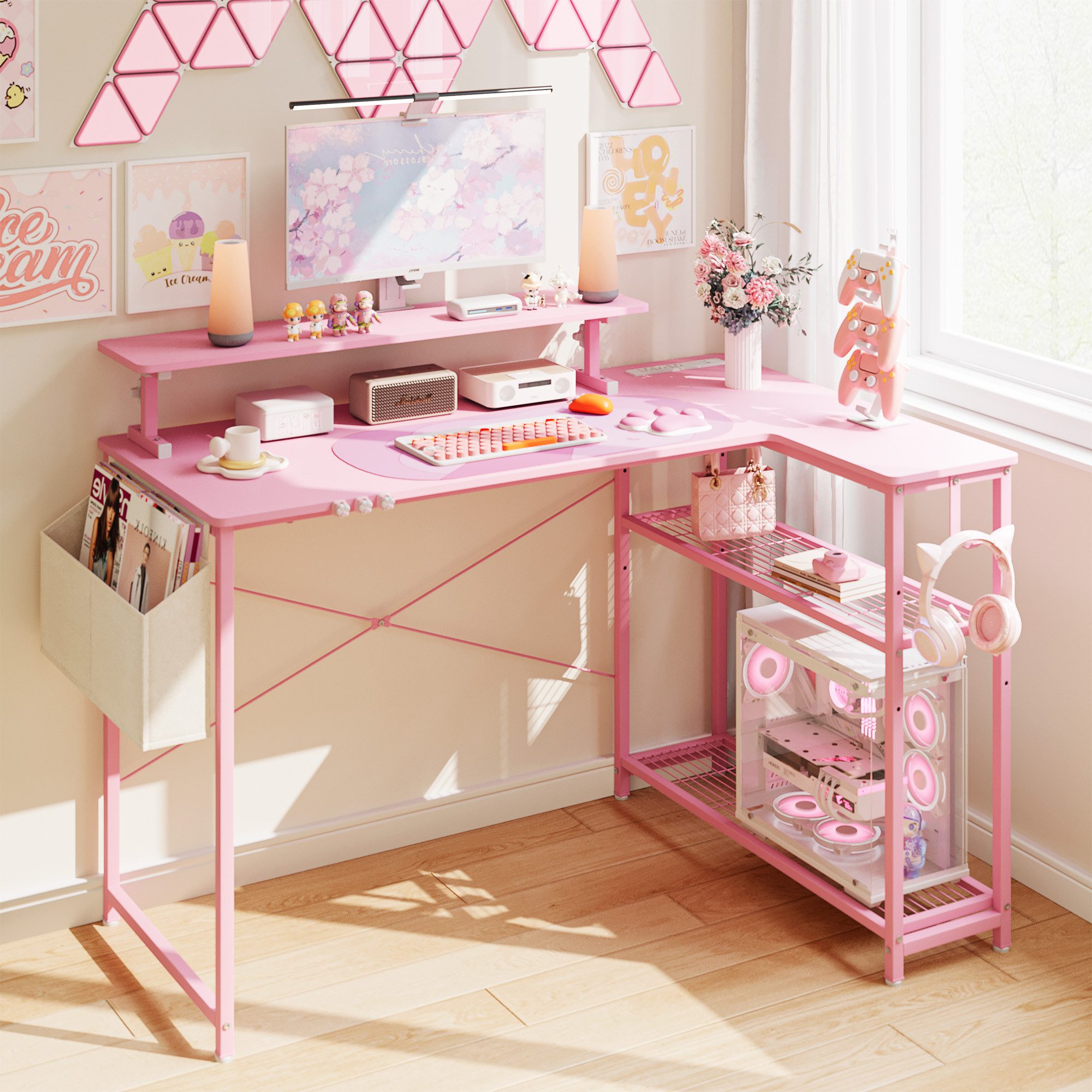Dowinx Spieltisch Dowinx Gaming Schreibtisch mit Katzenpfoten, Steckdose & Stauraum, (1)