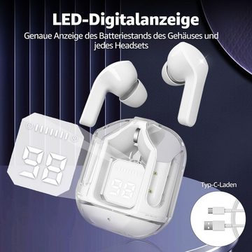 AURUM Bluetooth 5.3 Kabellos mit Dual-Mikrofon und KI-Anruf In-Ear-Kopfhörer (Hybrid Sound mit dynamischen Treibern für kristallklare Höhen und satte Bässe., Komposit-Audiotreiberfür HiFi-Stereoklang Noise Cancelling LED-Anzeige)