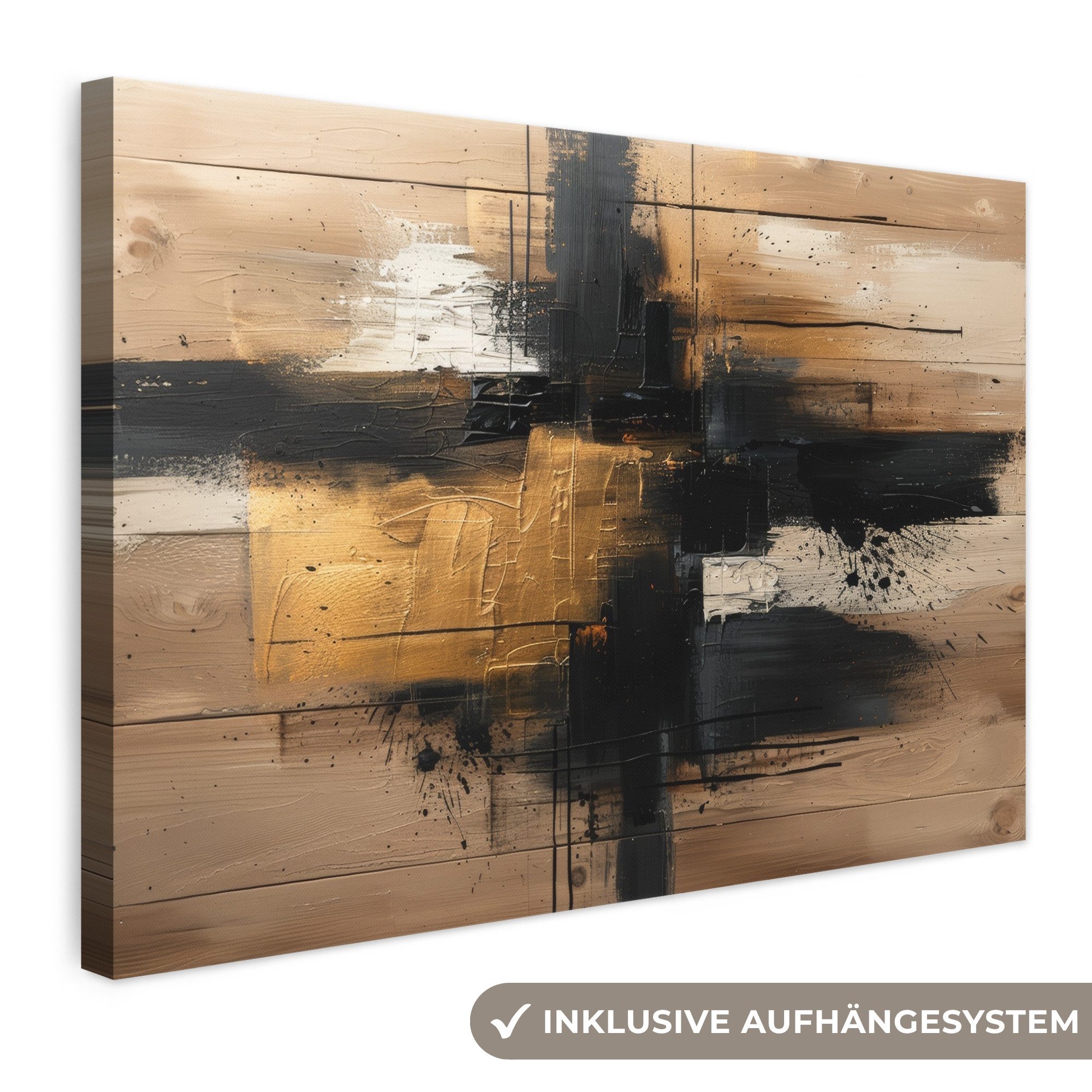 OneMillionCanvasses® Leinwandbild Modern - Schwarz - Gold - Farbe, Fotodruck (1 St), Leinwand Bilder Klein, Wand Dekoration Aesthetic 30x20 cm