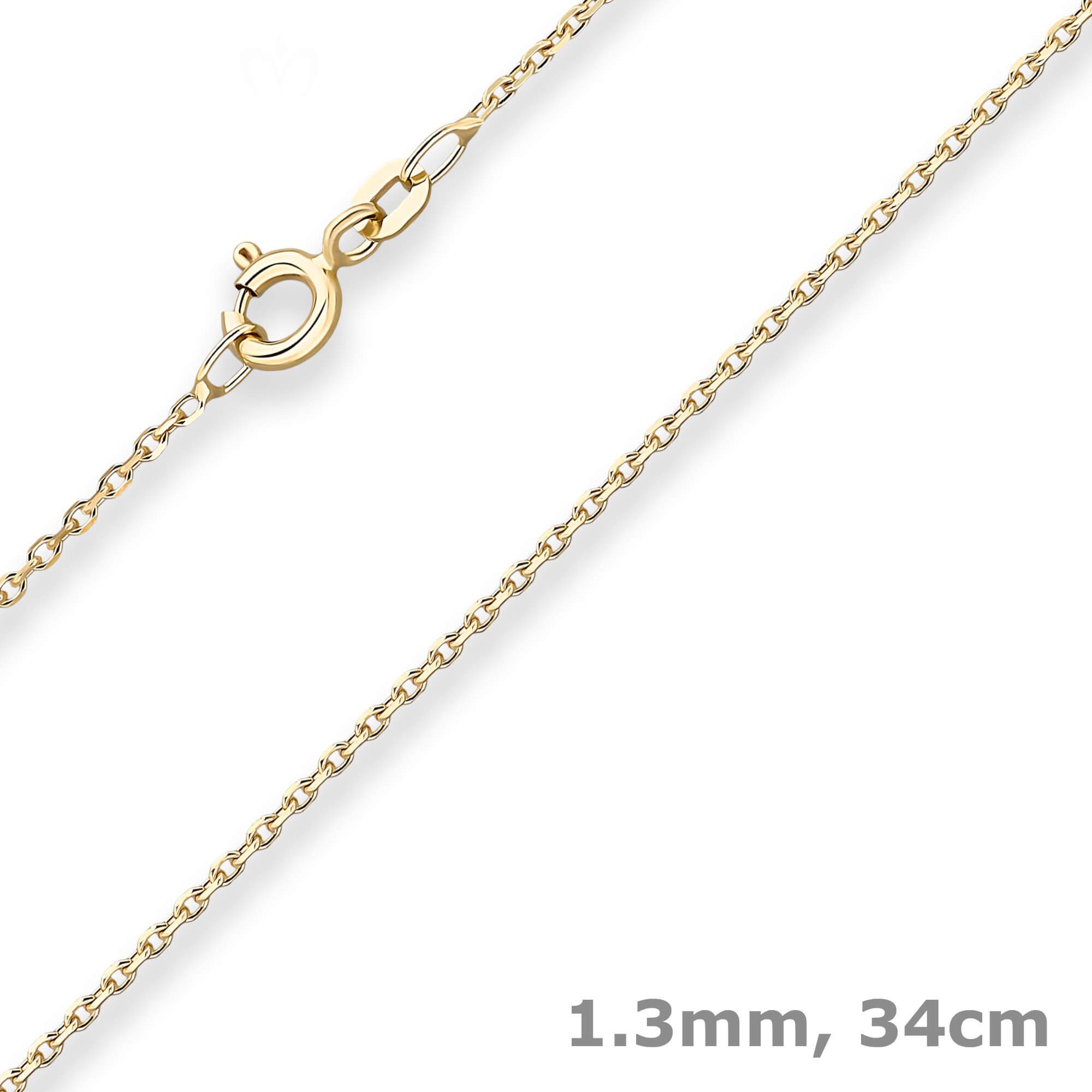 Valentinstagsgeschenk Schmuck Krone Goldkette 1,3mm Ankerkette diamantiert aus 375 Gelbgold 34cm, Gold 375, goldfarben