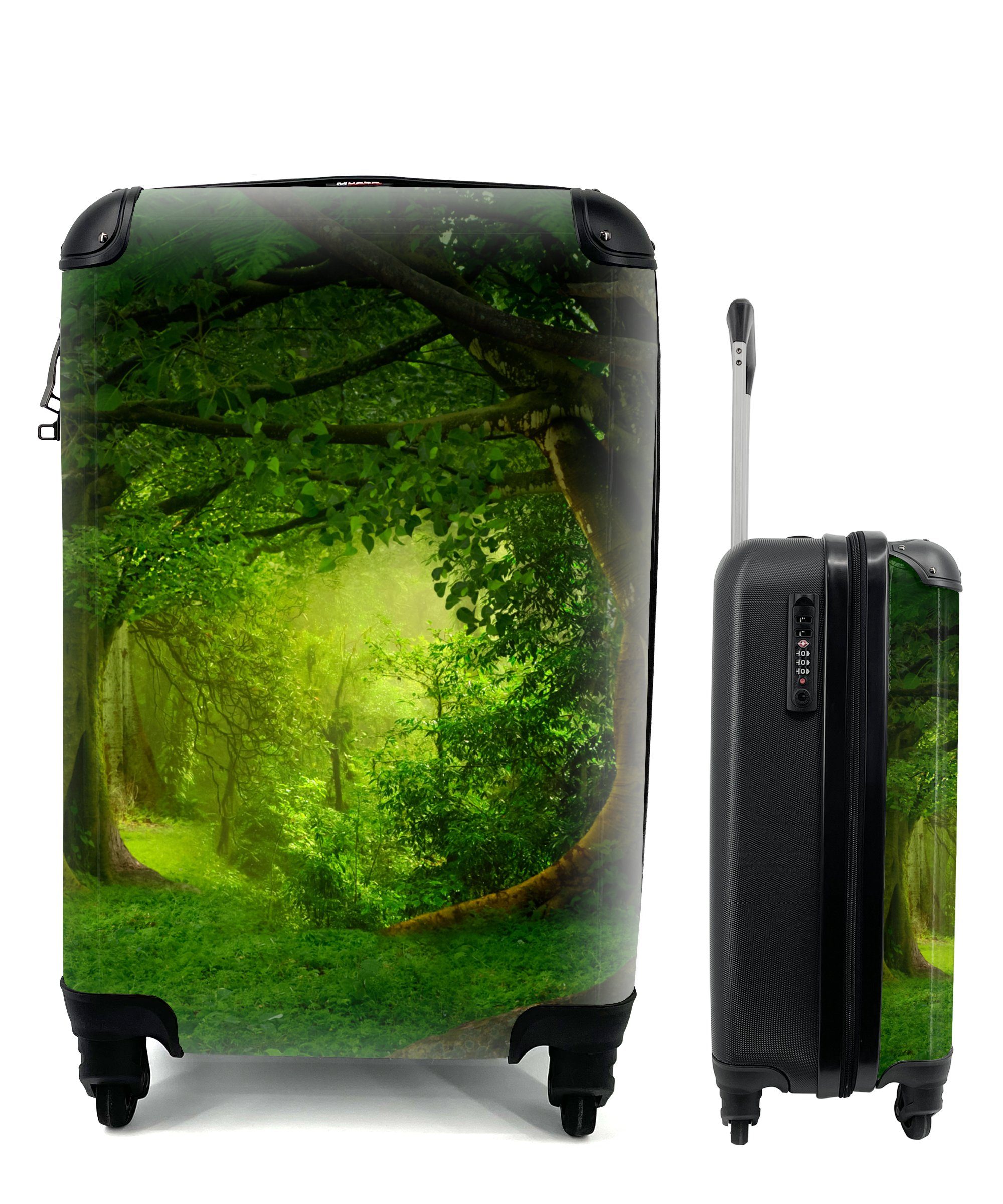 MuchoWow Handgepäckkoffer Wald - Natur, Landschaft für Ferien, Reisekoffer Rollen, mit rollen, - Reisetasche Handgepäck Bäume 4 Grün Trolley, - 