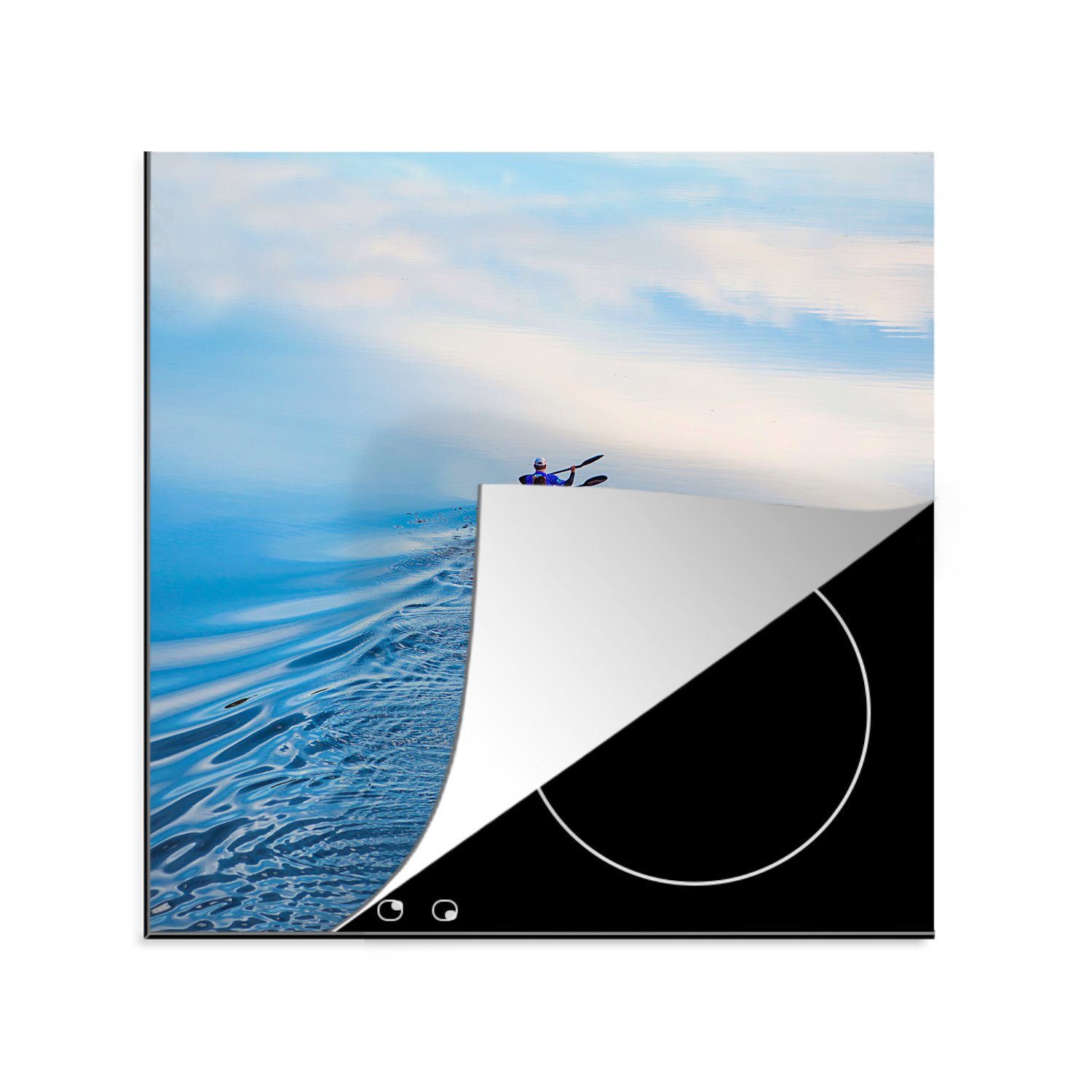 Mann Ruderboot, Arbeitsplatte Herdblende-/Abdeckplatte tlg), 78x78 (1 roten Ein küche Ceranfeldabdeckung, in einem rudert Vinyl, cm, für MuchoWow