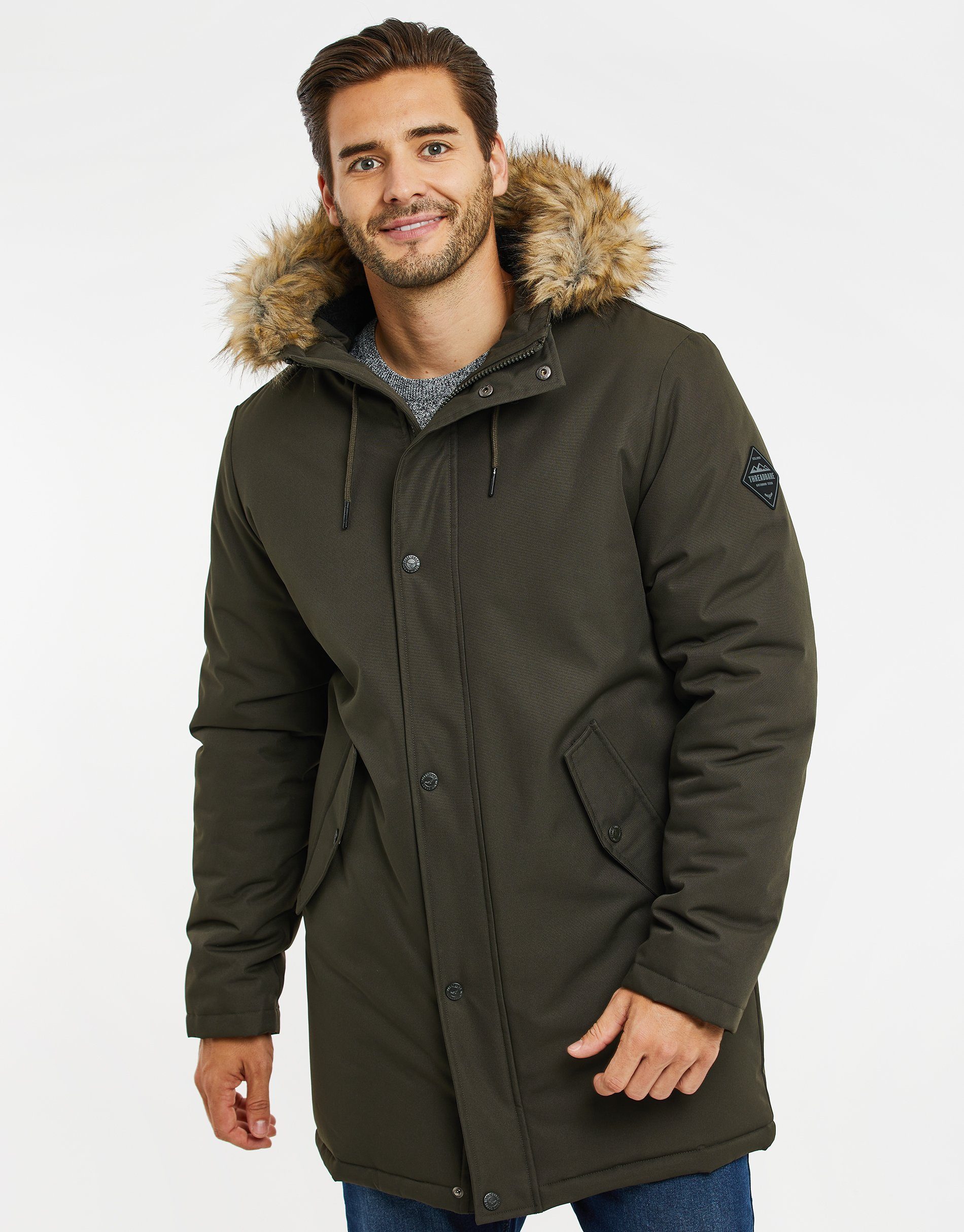 Threadbare Winterjacke Global Clarkston Khaki- (GRS) THB olivgrün Recycled Jacket zertifiziert Standard