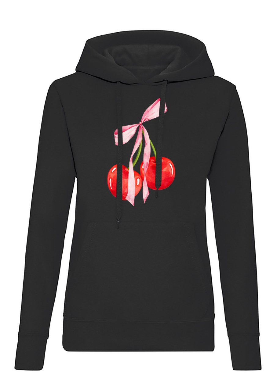 Blondie & Brownie Hoodie Damen Hoodie Kirsch Schleife Print Streetwear Kapuze Casual Look Style CherryBow Urban Damen Hoodie Style