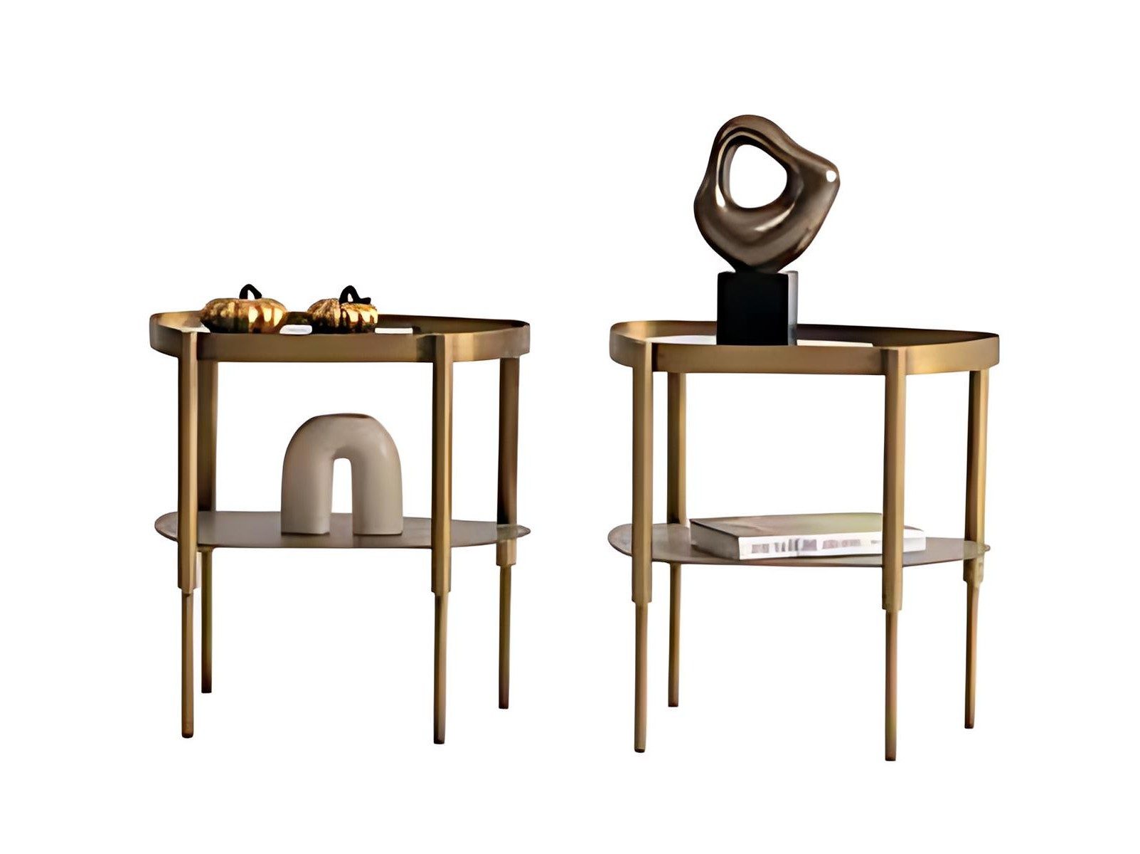 Xlmoebel Beistelltisch XLMOEBEL Beistelltisch-Duo aus Edelstahl in gold mit Marmorimitation, Made in Europa