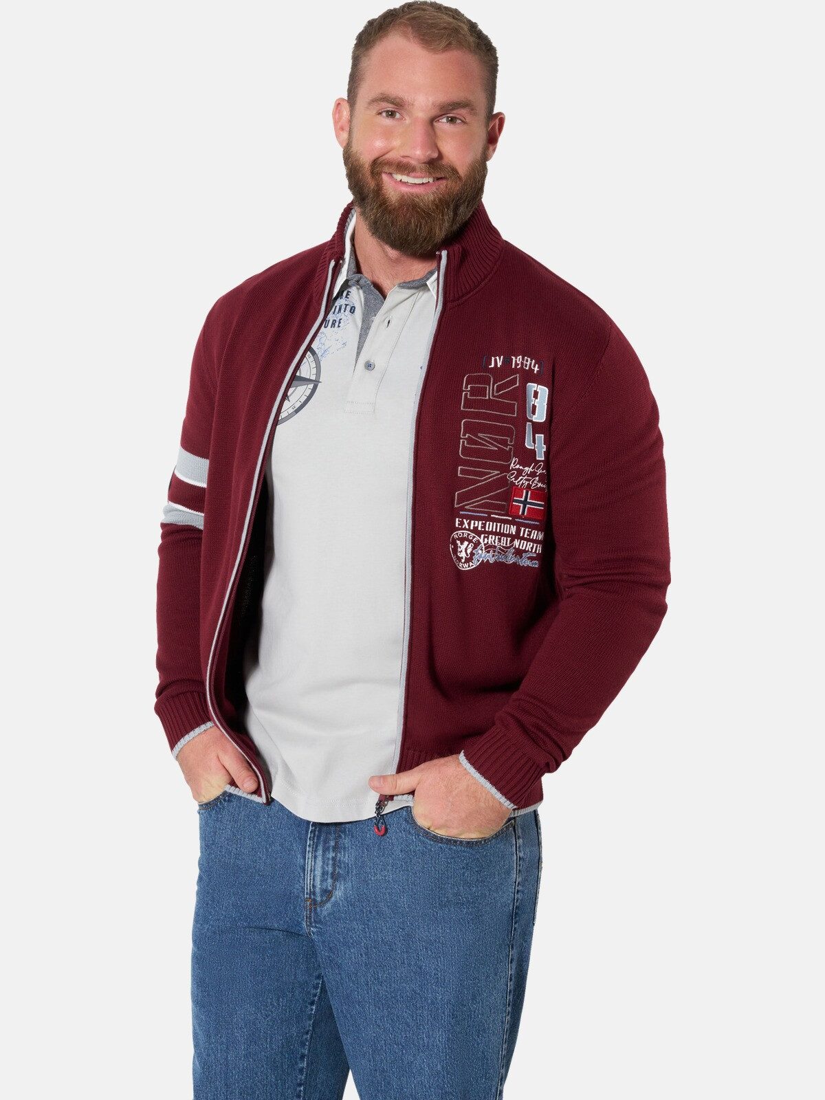 Jan Vanderstorm Strickjacke ROLUF mit großem Print auf der Brust