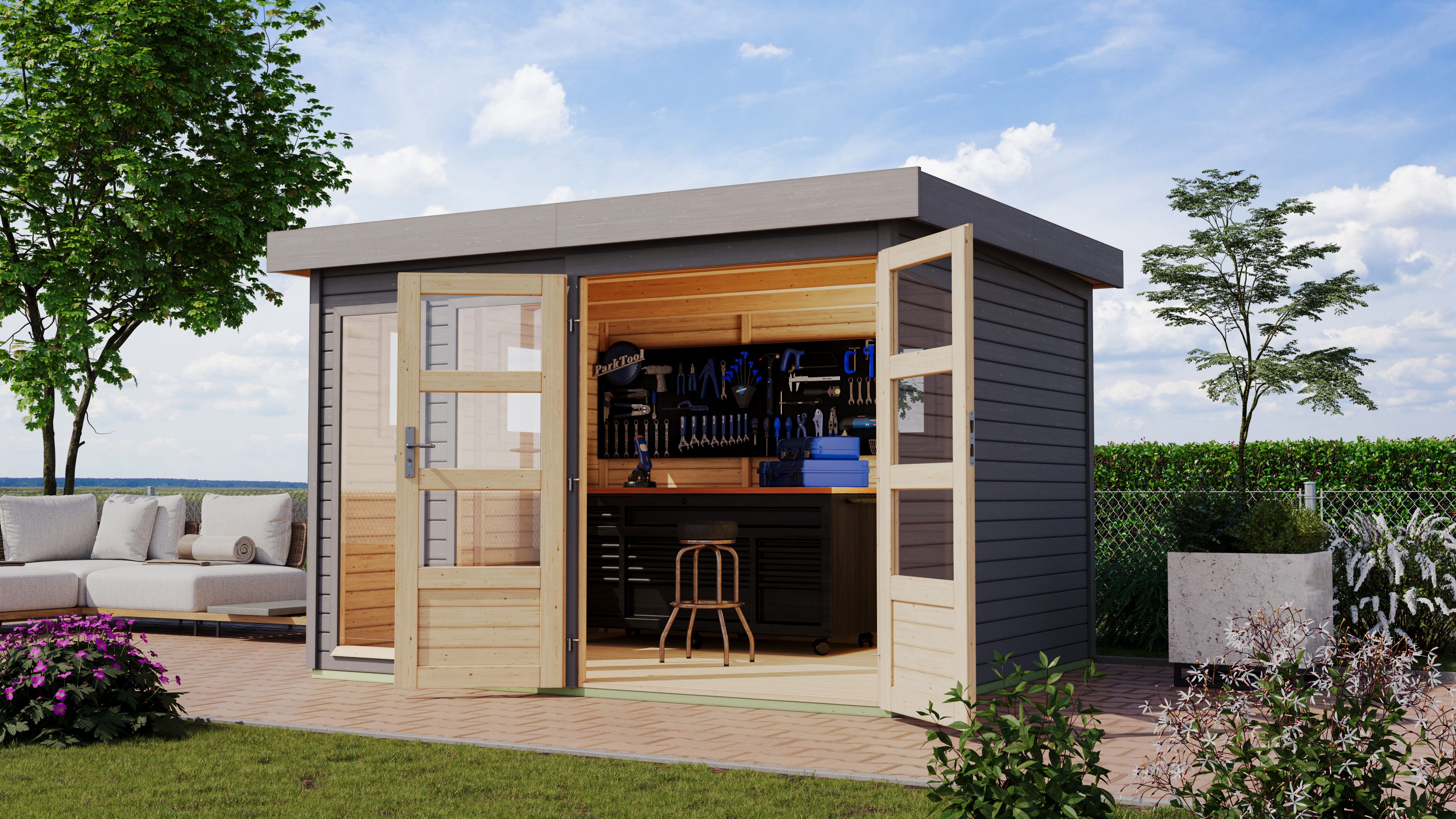 Karibu Gartenhaus Langesee 5, BxT: 302x246 cm, aus hochwertiger nordischer Fichte mit wasserabweisender Profilierung