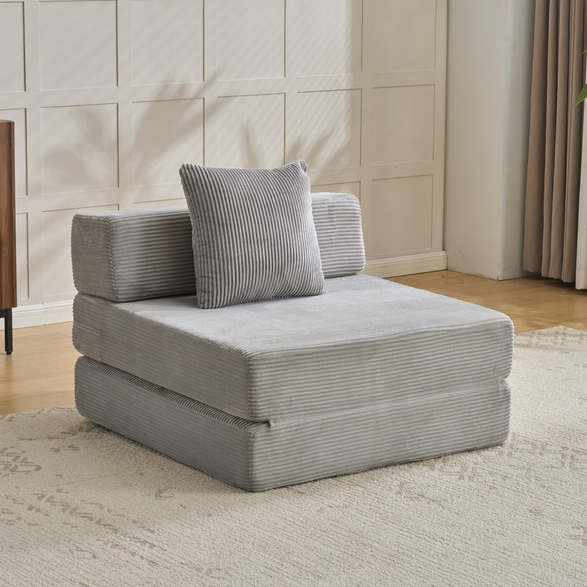 Vankel Loungebett Sofas Wohnzimmer, Sessel mit Schlaffunktion aus Cord faltbar, 1-Sitzer Schlafsessel, platzsparend, bequem und ohne Montage