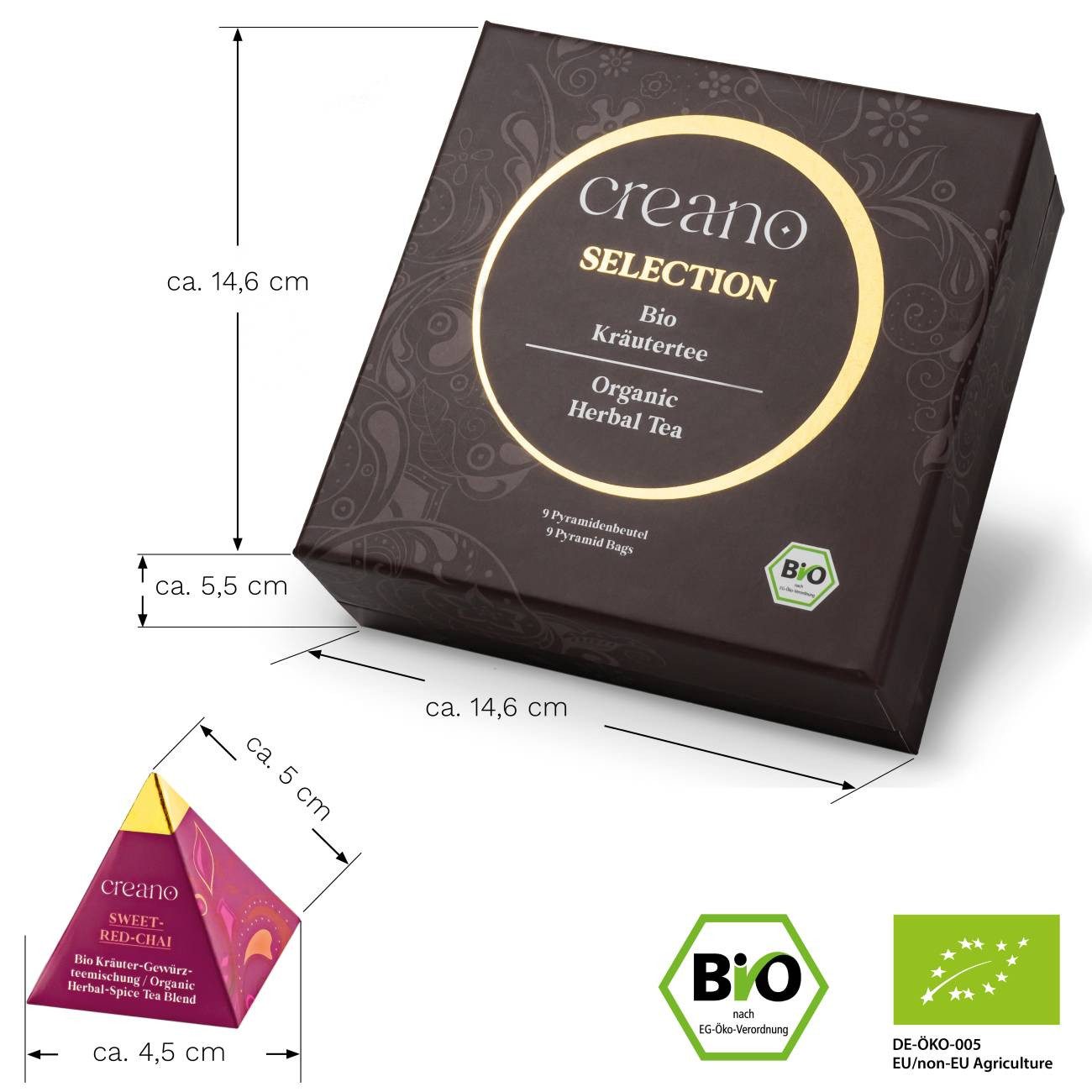 Creano Tee Bio Kräutertee  9er Pyramiden Geschenkset „ORGANIC HERBAL TEA“, 1 x 1 St.