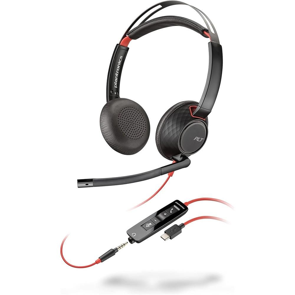 Plantronics Blackwire 5220 Stereo-Headset mit USB-C/A, 3,5-mm-Stecker, Schwarz PC-Headset (Anrufannahme, Anrufbeendigung, Lautstärkeregelung, Stummschaltung, Nicht zutreffend – kabelgebunden über USB-C, USB-A und 3,5 mm, Noise-Cancelling-Mikrofon, Anrufsteuerung, USB-C/A, 3,5 mm)