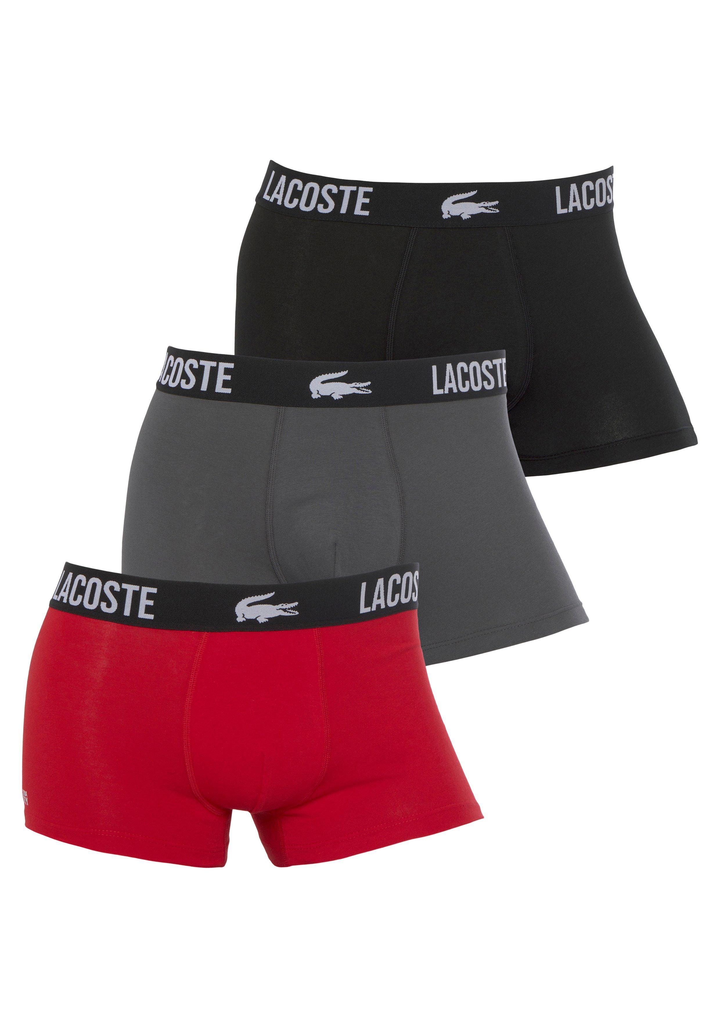 aus Lacoste Herren Trunk im Boxershorts 3er-Pack) grau rot Premium Stretch-Baumwolle blau eng 3er-Pack (Packung, Lacoste