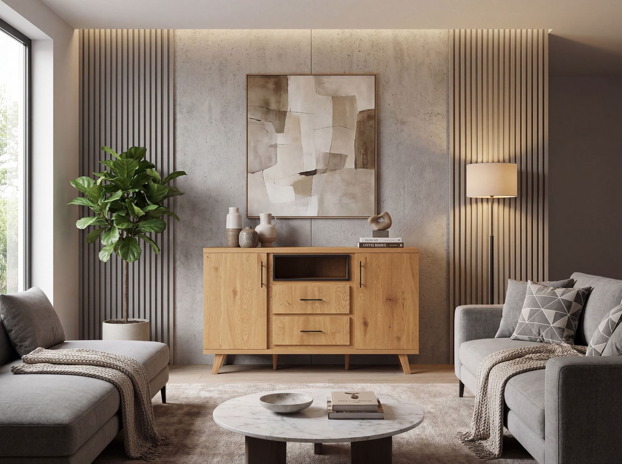 Wohnling Sideboard WL7.646 Kommode Eiche Dekor 150cm Standschrank Anrichte Flurschrank (Breites Aufbewahrungsmöbel für deine Utensilien), Heller Schrank mit viel Stauraum