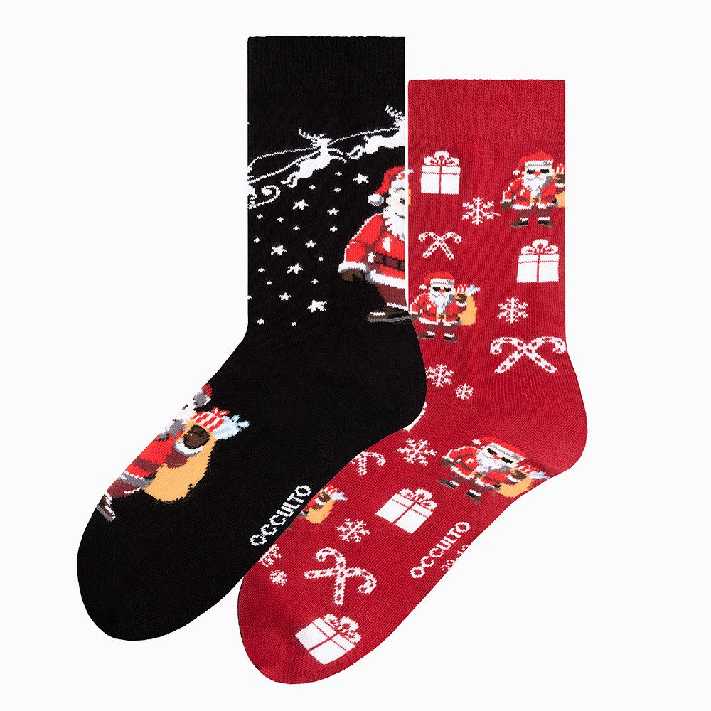 OCCULTO Basicsocken Damen & Herren Weihnachts Socken 2er Pack (Modell: Santa) (2-Paar)
