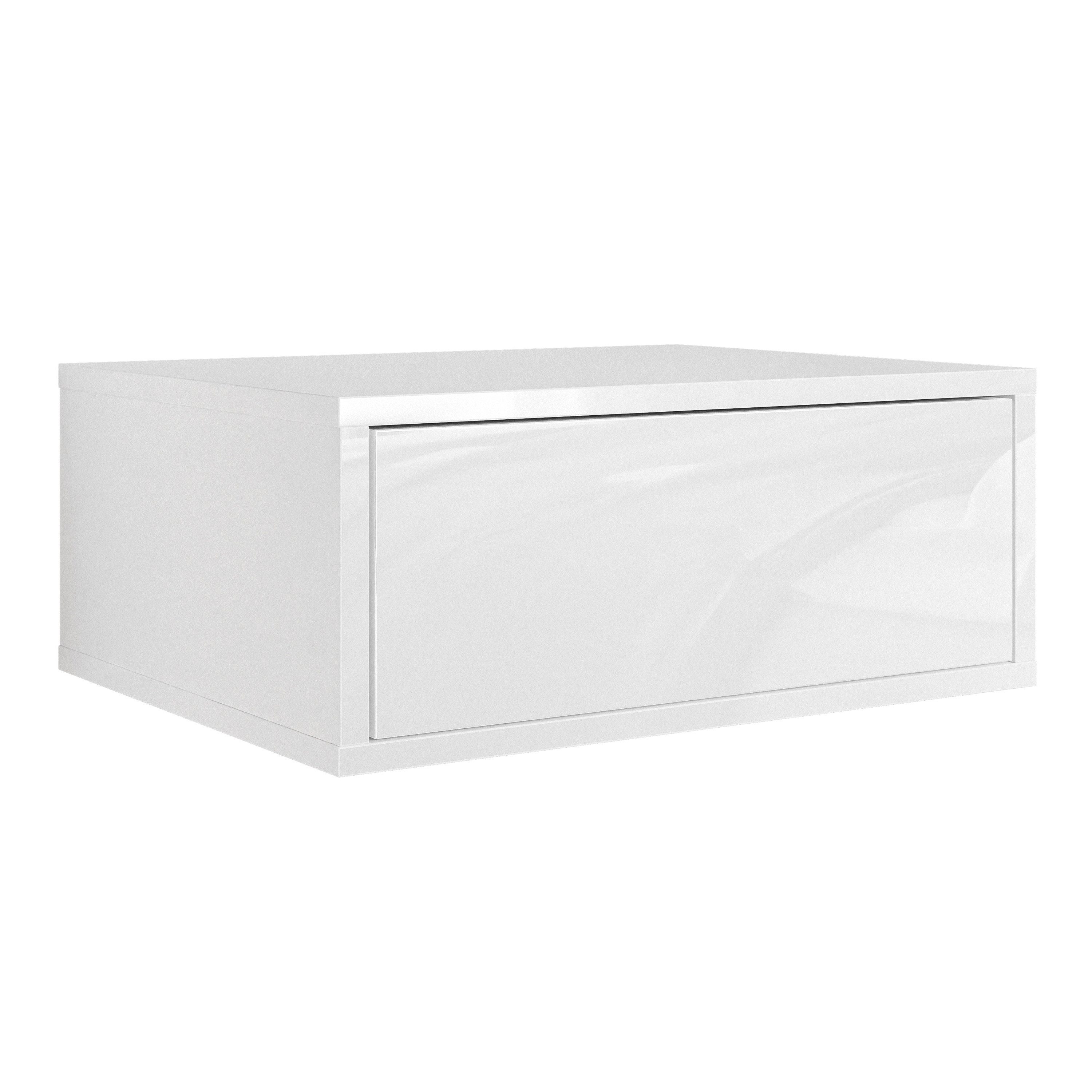 Lookway Nachttisch BLANCO Hängender Nachttisch mit LED Beleuchtung (1x Nachttisch), Breite: 45 cm