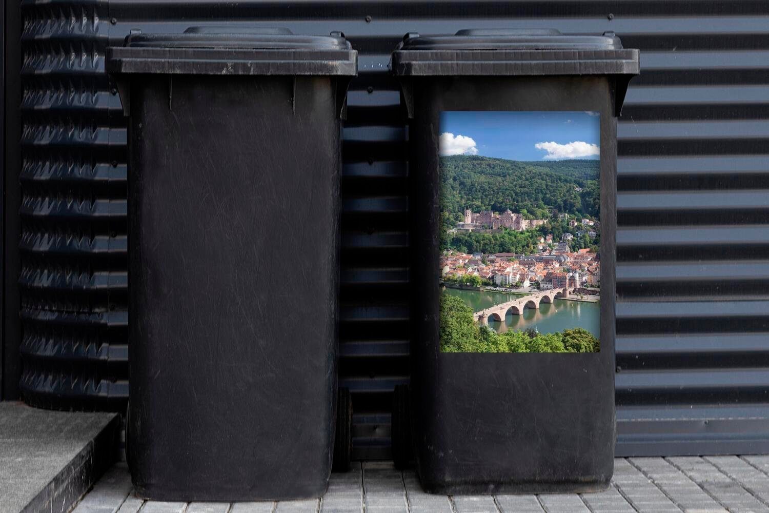 Abfalbehälter Heidelberg - Container, - Mülleimer-aufkleber, Fluss Schloss Sticker, Wandsticker Mülltonne, MuchoWow St), (1