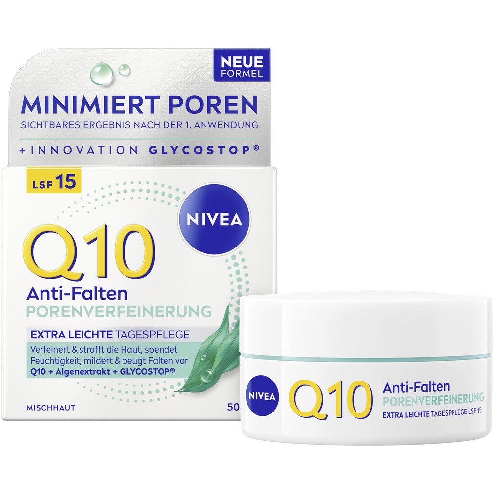 Nivea Tagescreme Q10 Anti-Falten Power Porenverfeinernde Tagespflege LSF 15, reduziert Falten und strafft die Haut fühlbar