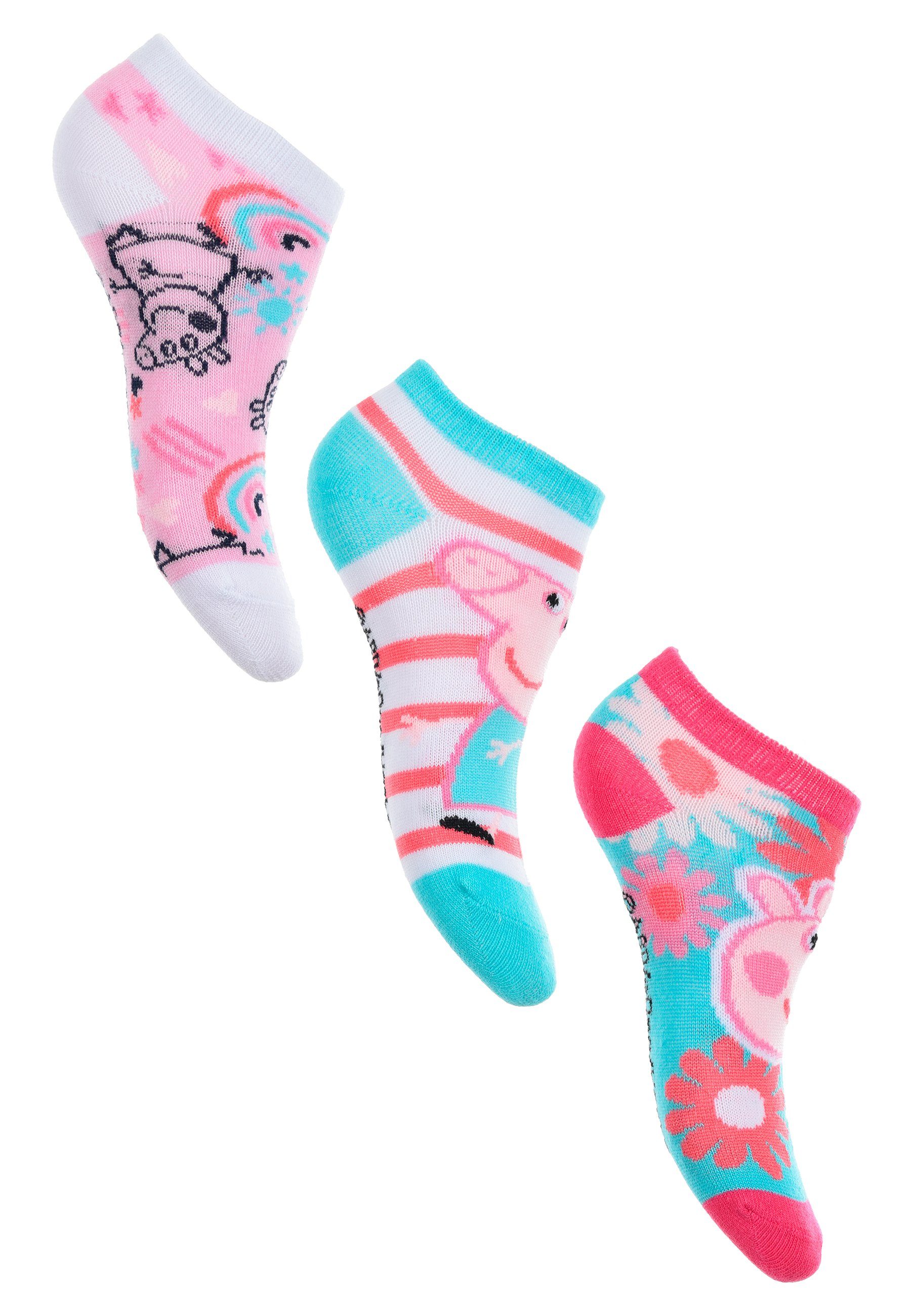 Peppa Pig Sneakersocken Peppa Wutz Socken Sneaker Strümpfe Kinder Mädchen (3-Paar)