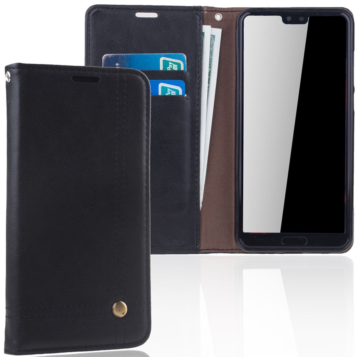 König Design Handyhülle Huawei P20, Huawei P20 Handyhülle Bookcover Schwarz