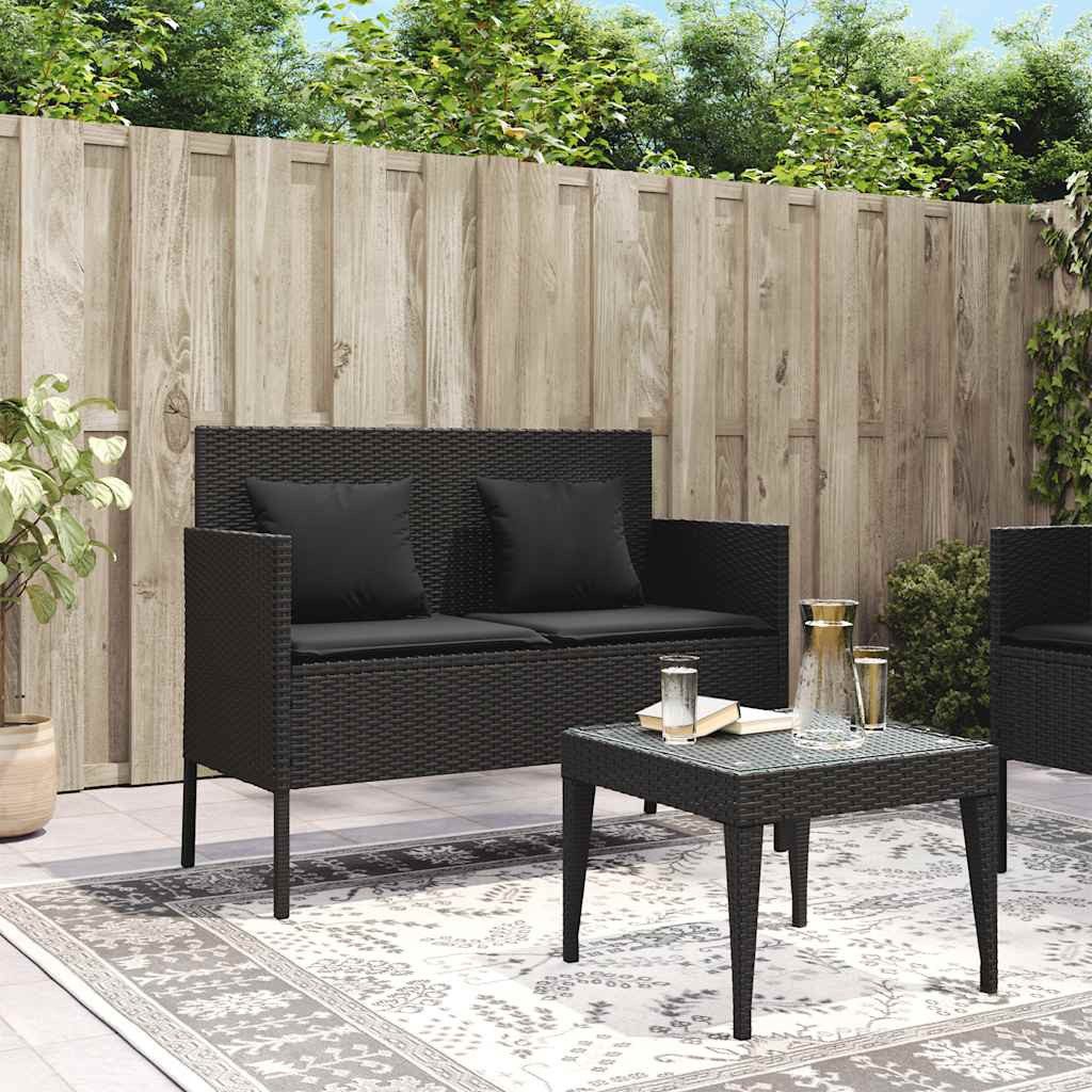 vidaXL Gartenbank Gartenbank mit Kissen Schwarz Poly Rattan (1-St)