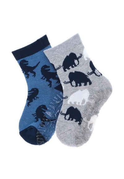 Sterntaler® ABS-Socken Fliesen Flitzer AIR Mammut + Dino, 2er-Pack (2-Paar, 2er Pack Fliesensocken mit Vollplüsch) Rutschsocken mit Noppen an der Sohle, ABS- Socken mit süßen Motiven