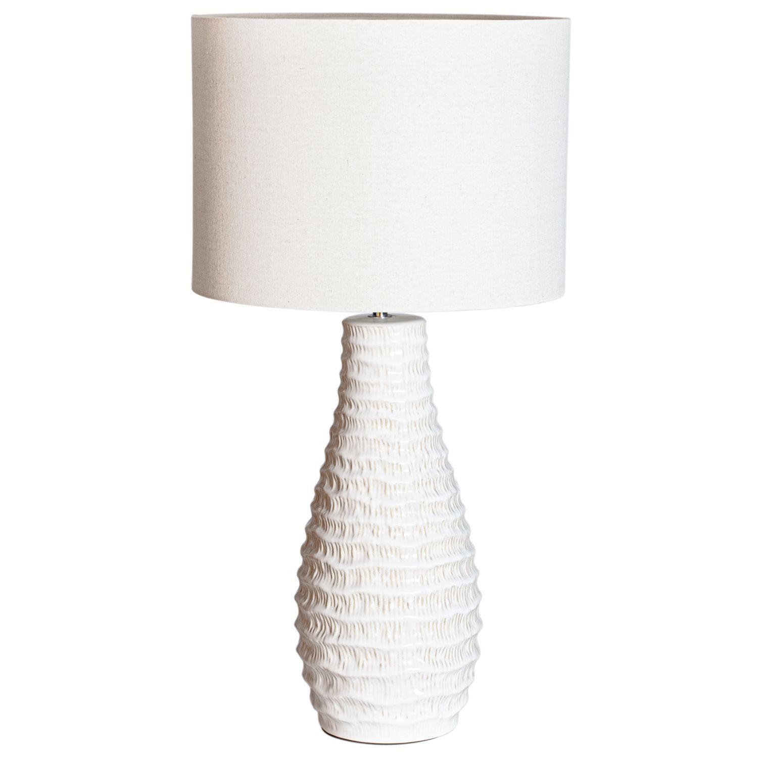 Licht-Erlebnisse Nachttischlampe TIRIL, ohne Leuchtmittel, Stoff Keramik 74 cm groß Creme Weiß Modern