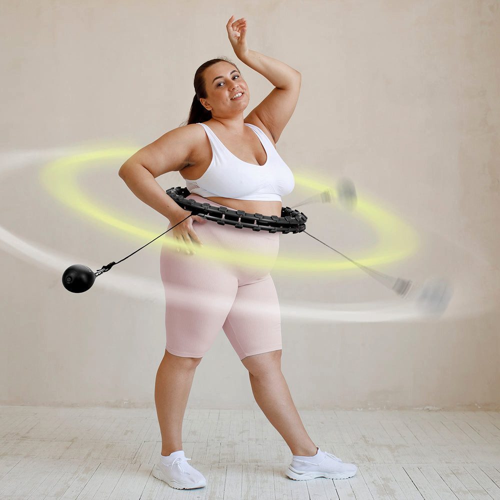 HMS Hula-Hoop-Reifen Fitnessreifen Taillentrainer Bauchtrainer (Spar-Set, 1-tlg., 48 cm verstellbar), Plus Size, 26 Elemente, Schwerkraftball, Massage