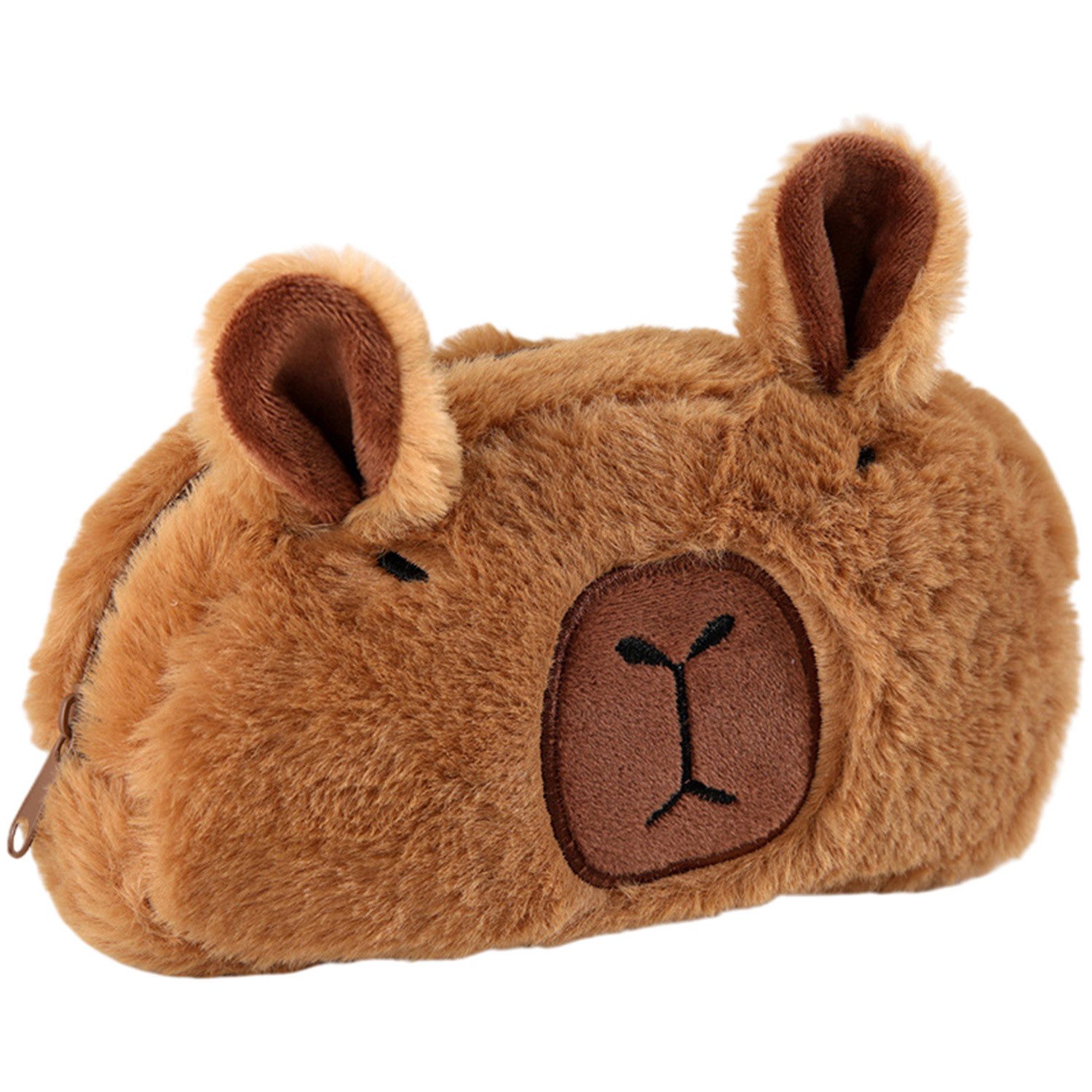 Refttenw Federmäppchen Großes Plüsch Federtasche mit Reißverschluss für Mädchen, 22x15cm, Braun Meerschweinchen Plüsch-Federmäppchen