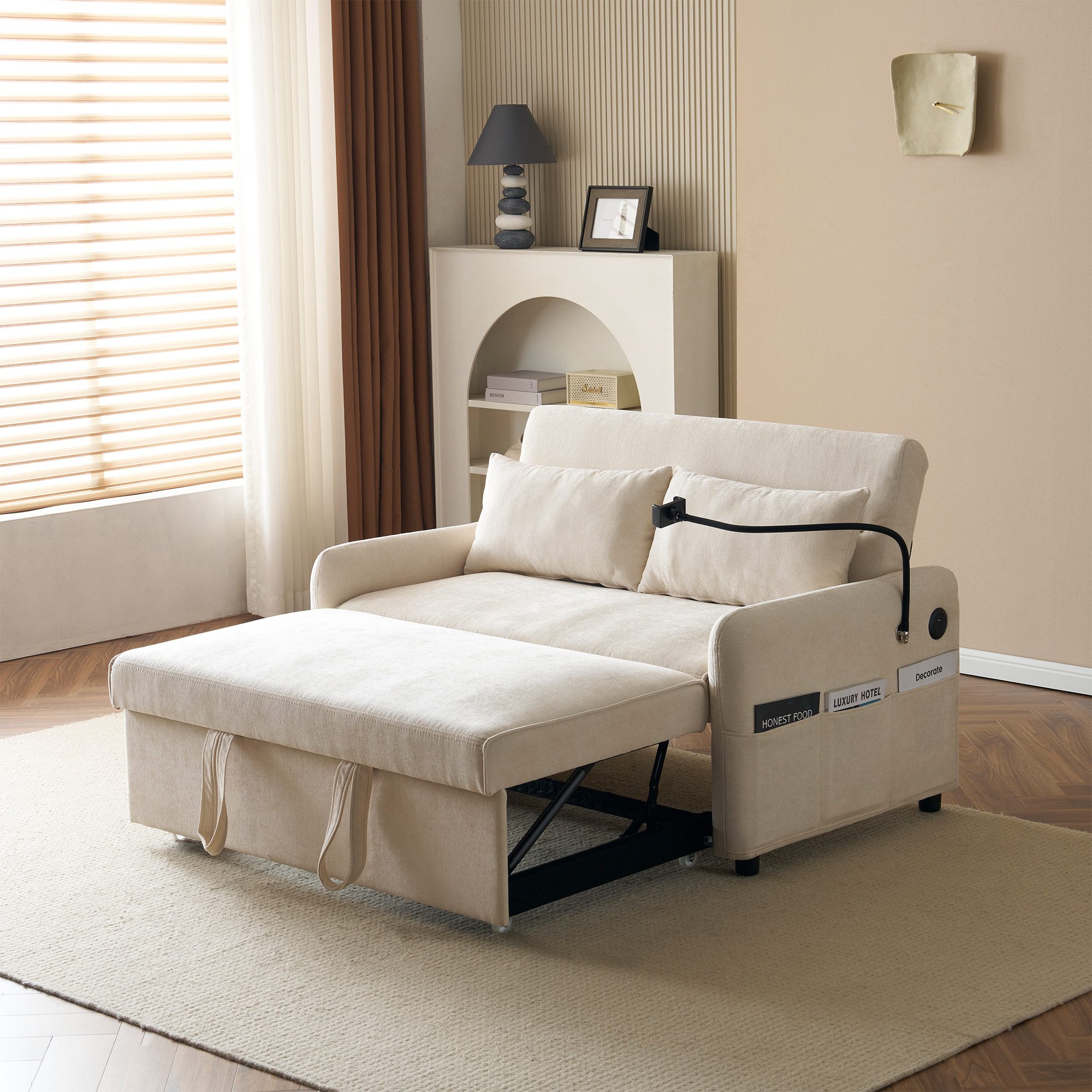 Doppel-Klappschlafsofa 2-Sitzer Mit USB-Anschluss - Modernes Ausziehsofa