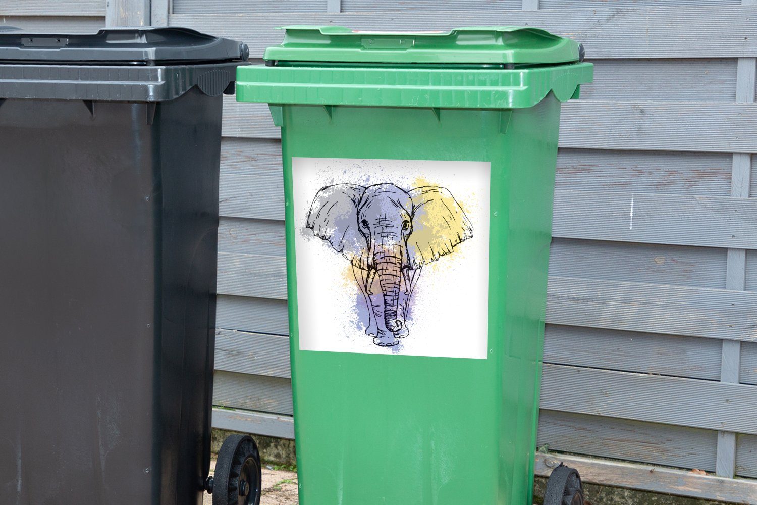 MuchoWow Wandsticker Elefant - (1 Mülleimer-aufkleber, Abfalbehälter Mülltonne, Container, Tinte - St), Skizze Sticker