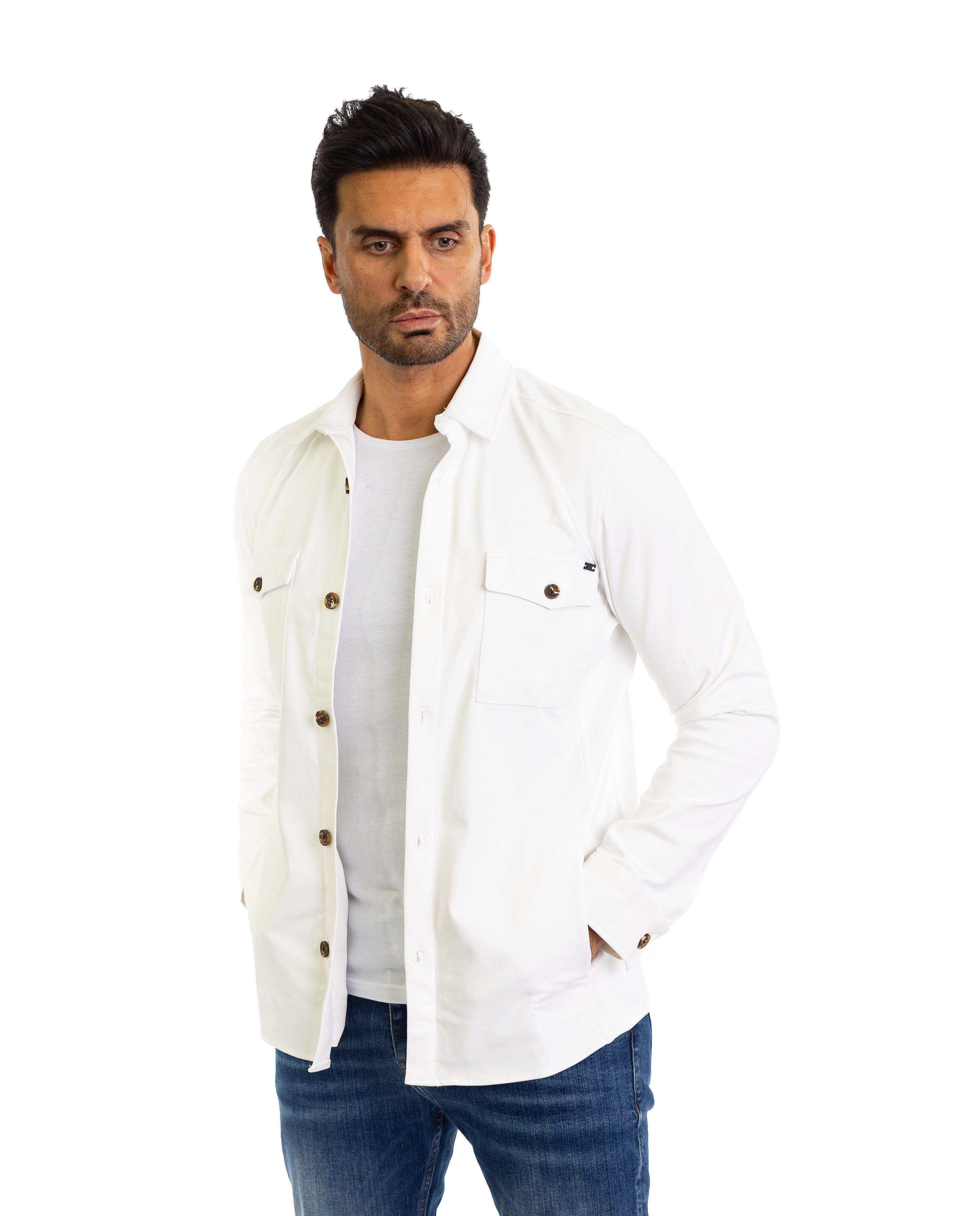 Denim Distriqt Langarmhemd Sportliches Herren Überhemd mit Elasthan Weiß L günstig online kaufen